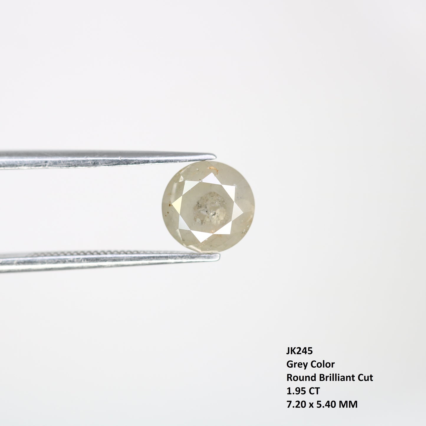 1.95 CT 7.20 MM Natural Grey Round Brilliant Cut Loose Diamond For Designer Ring - JayKrishna Diamond