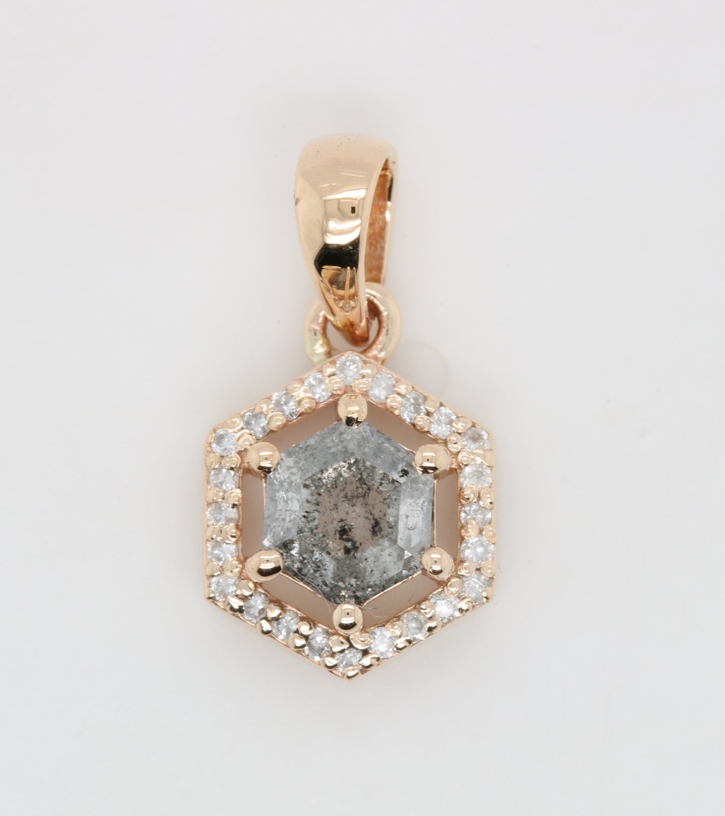 Salt And Pepper Diamond Pendant Hexagon Halo Pendant 10K Gold Diamond Pendant - JayKrishna Diamond