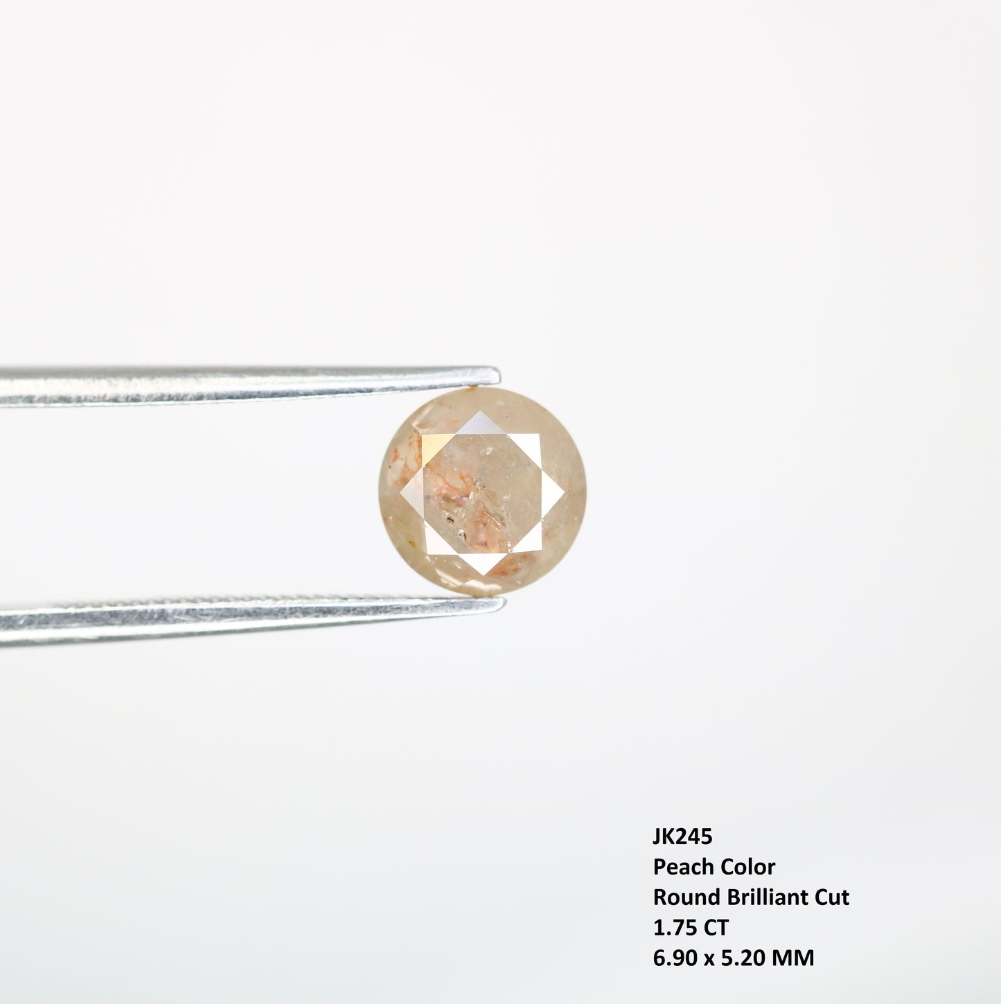 1.75 CT Fancy Peach Round Brilliant Cut 6.90 MM Diamond For Designer Jewelry - JayKrishna Diamond