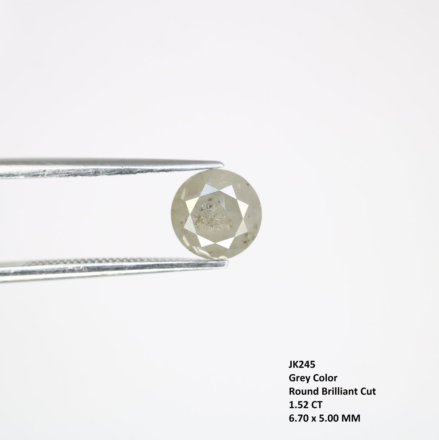 1.52 CT 6.70 MM Loose Grey Round Brilliant Cut Diamond For Engagement Ring - JayKrishna Diamond