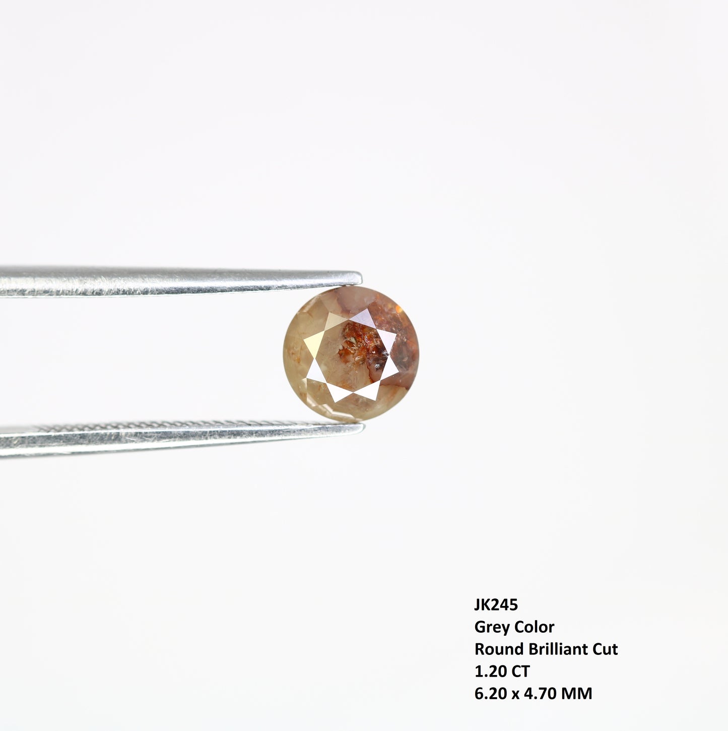 1.20 CT Loose Grey 6.20 MM Round Brilliant Cut Diamond For Engagement Ring - JayKrishna Diamond