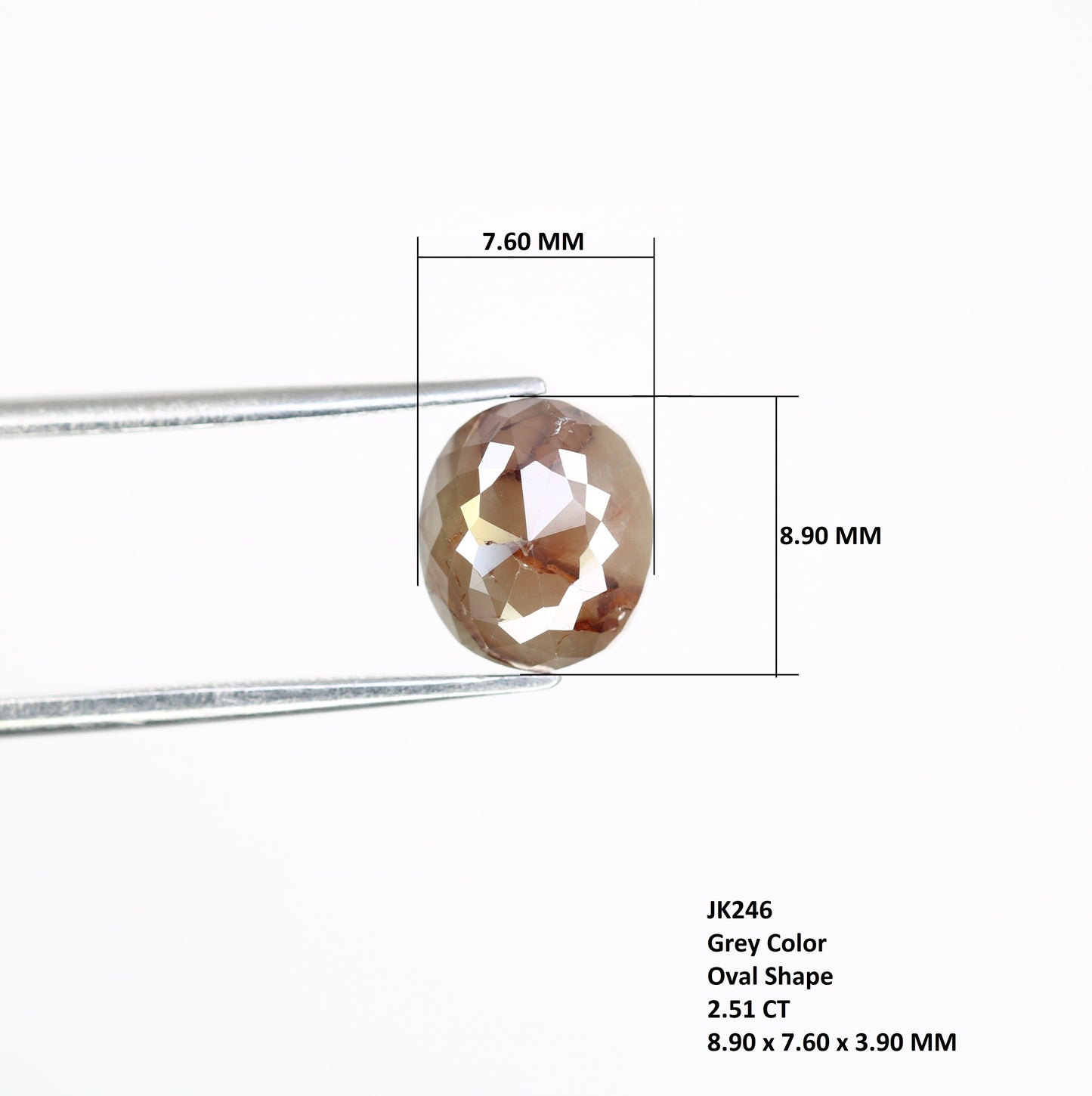 2.51 CT Oval Cut 8.90 MM Loose Grey Natural Diamond For Engagement Ring - JayKrishna Diamond