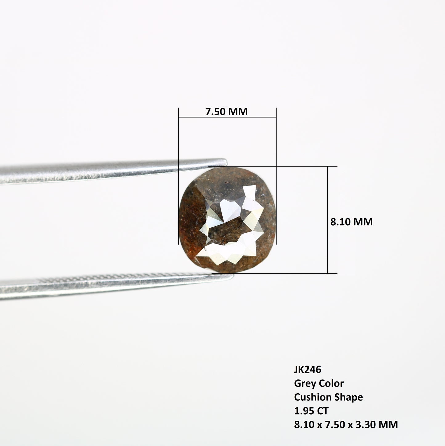 1.95 Carat 8.10 MM Polished Cushion Shape Fancy Grey Diamond For Promise Ring - JayKrishna Diamond