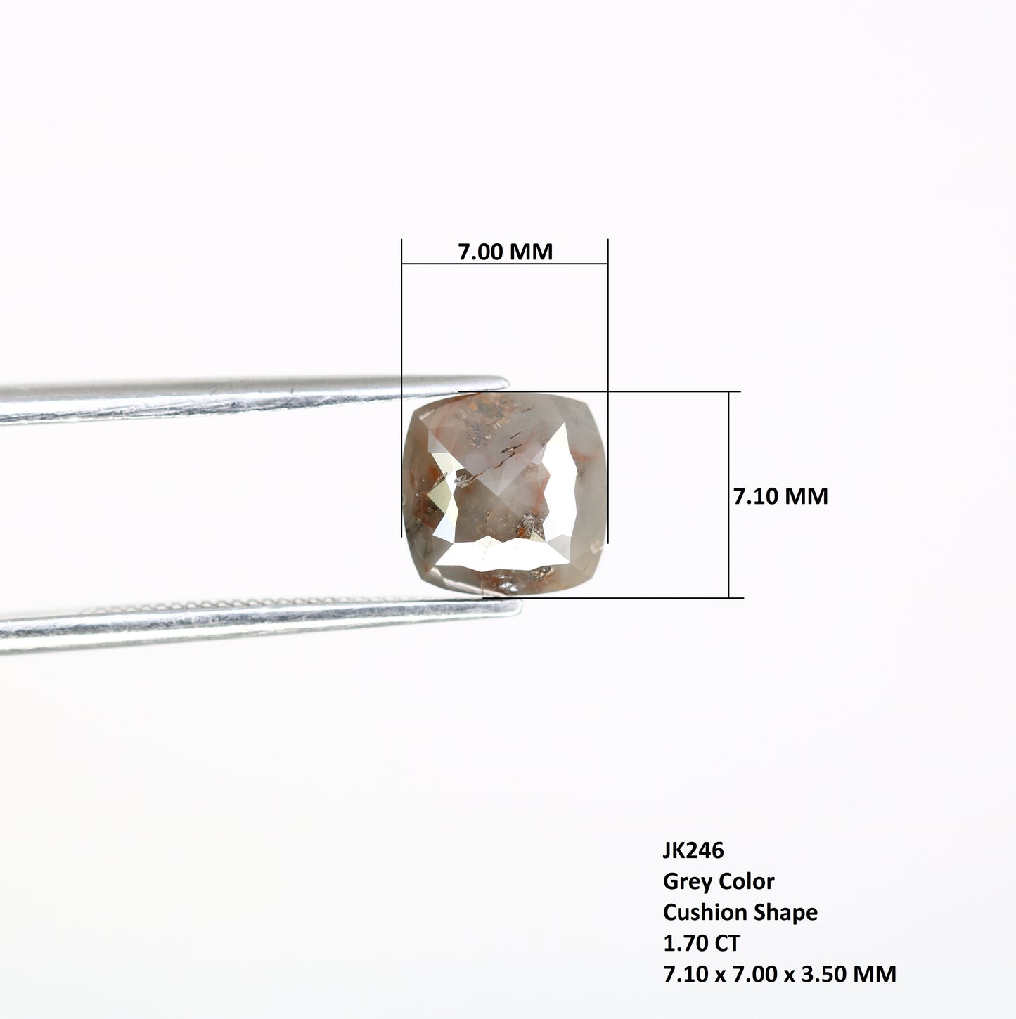1.70 CT 7.10 MM Polished Cushion Shape Fancy Grey Diamond For Proposal Ring - JayKrishna Diamond