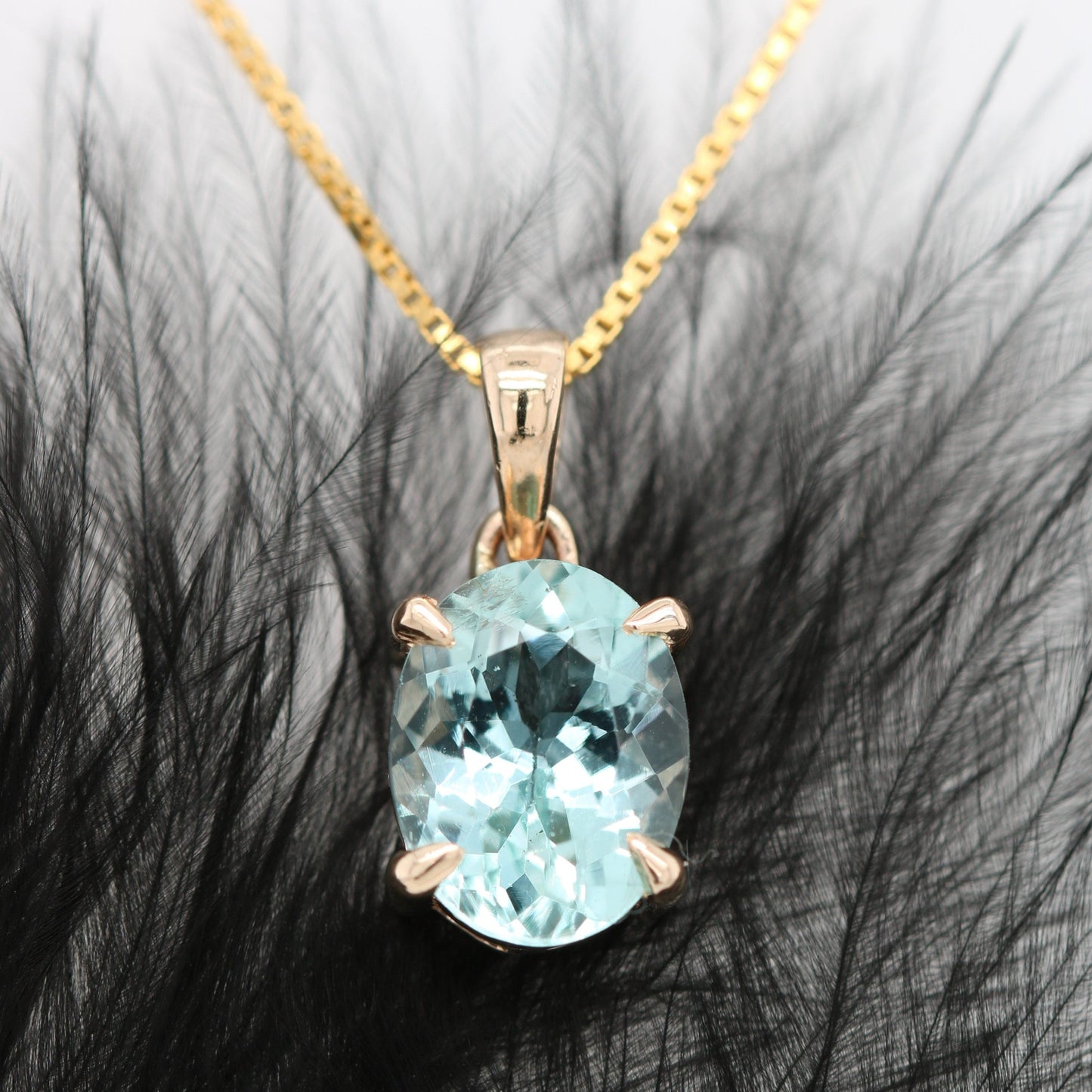 Green Aquamarine Oval Stone Pendant with 18K Yellow Gold Chain Necklace For Women - JayKrishna Diamond
