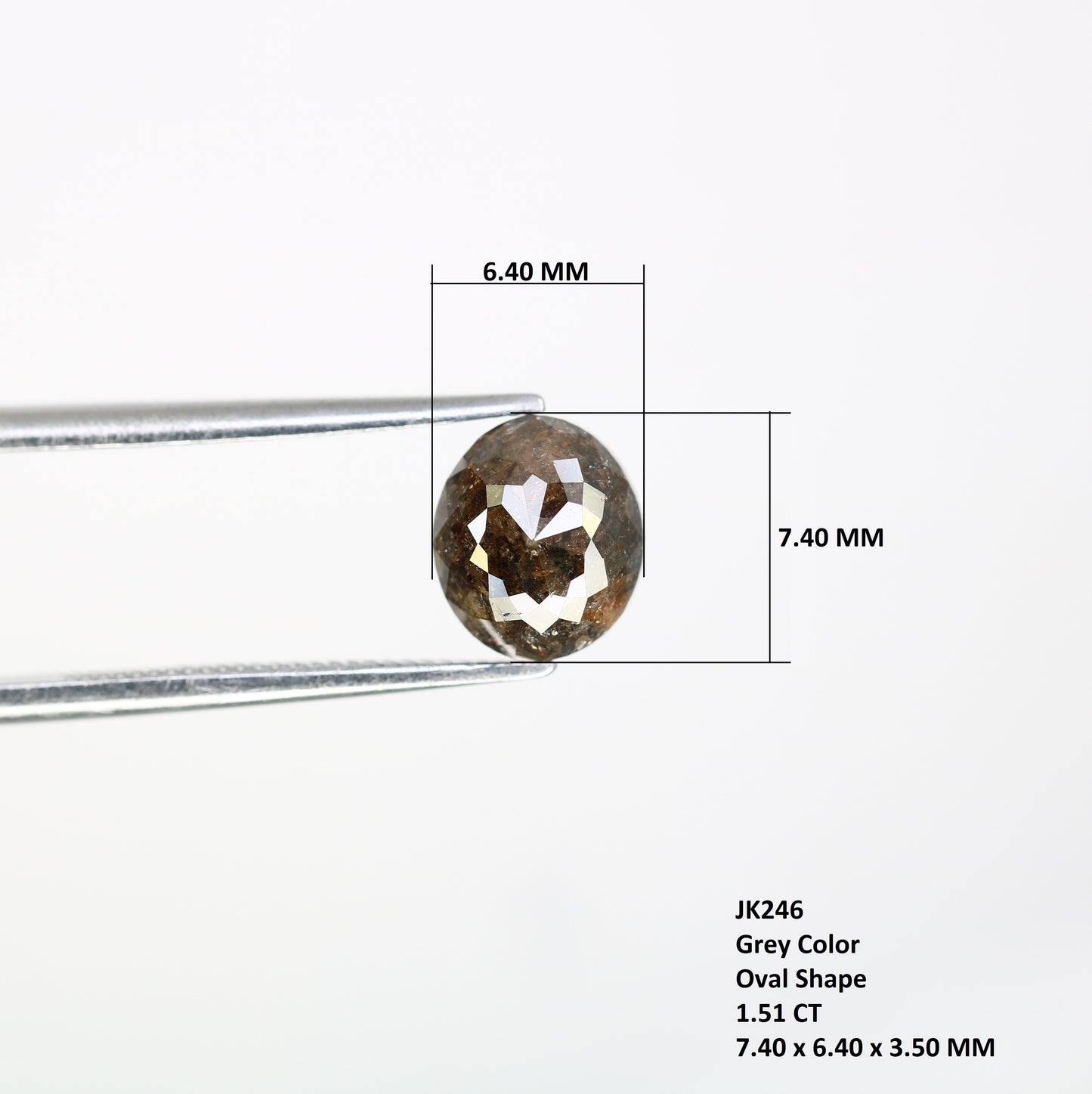 1.51 CT Loose Grey Natural 7.40 MM Oval Cut Diamond For Engagement Ring - JayKrishna Diamond
