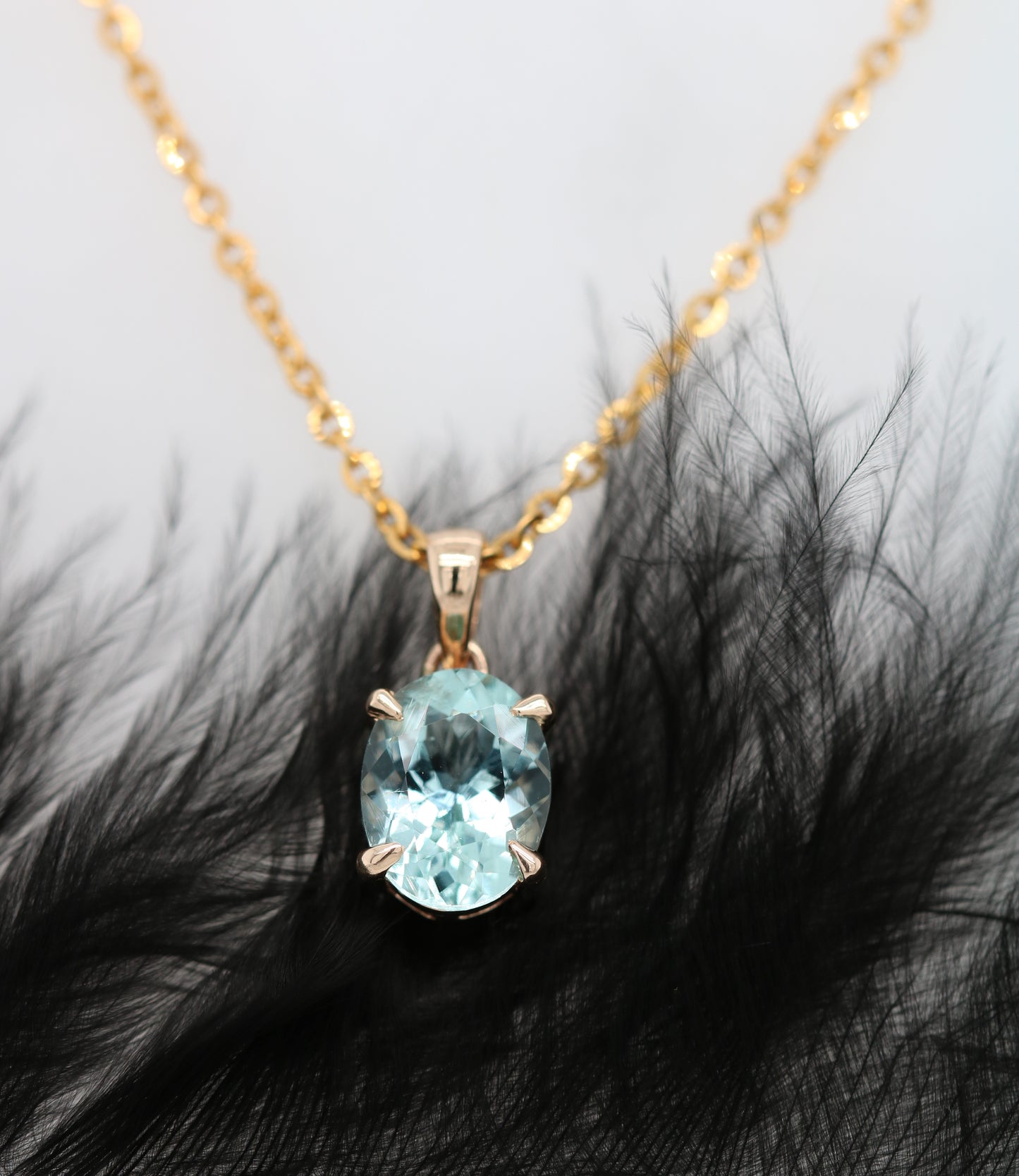 Green Aquamarine Oval Stone Pendant with 18K Yellow Gold Chain Necklace - JayKrishna Diamond