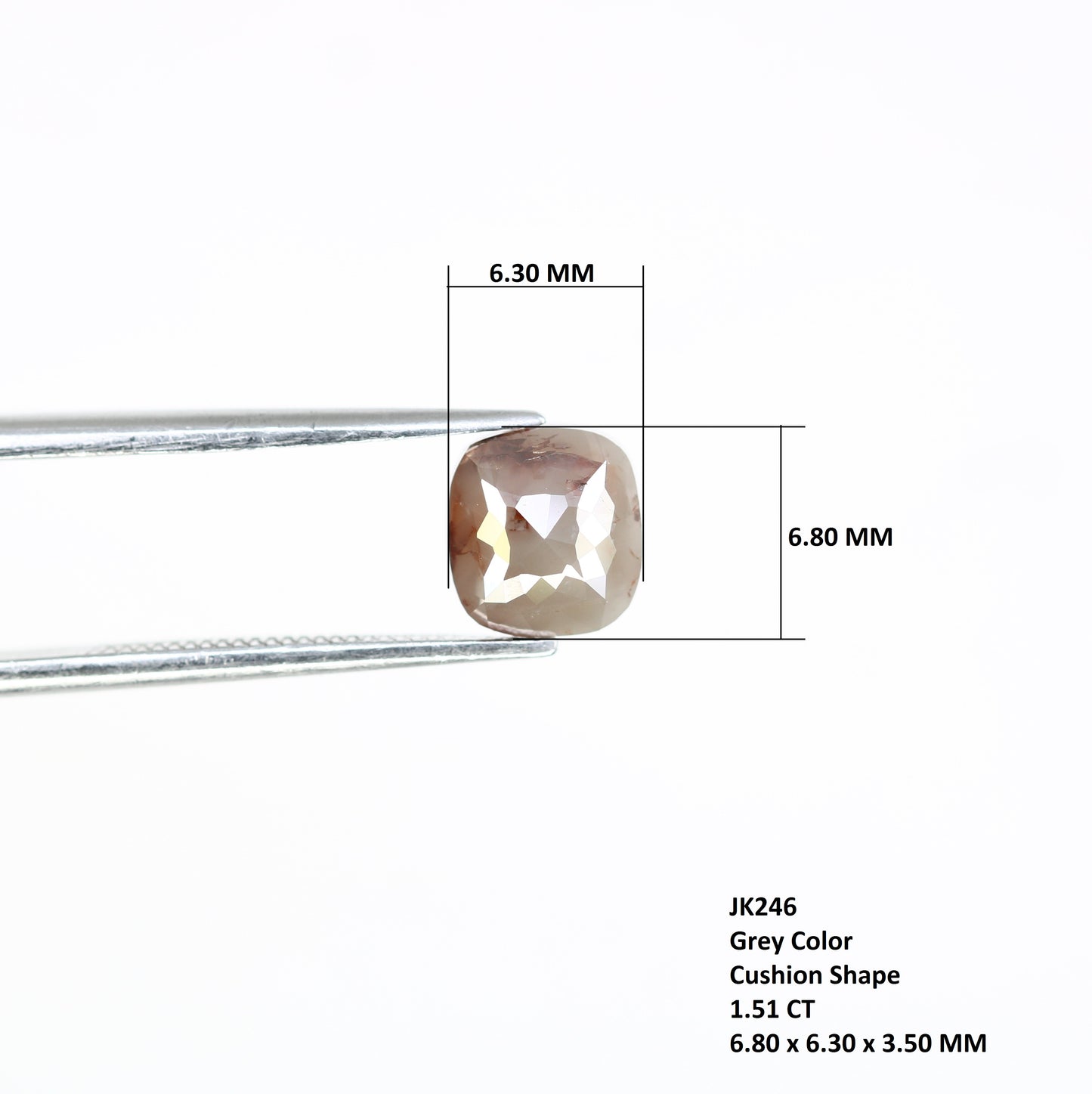 1.51 Carat Polished Cushion Shape Fancy Grey 6.80 MM Diamond For Statement Ring - JayKrishna Diamond