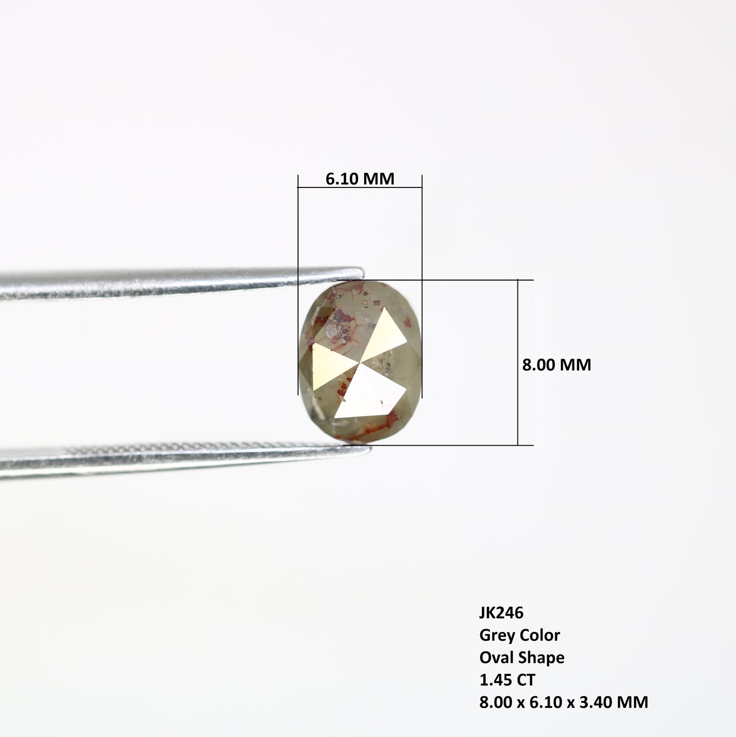1.45 CT Oval Cut 8.00 MM Loose Grey Natural Diamond For Engagement Ring - JayKrishna Diamond