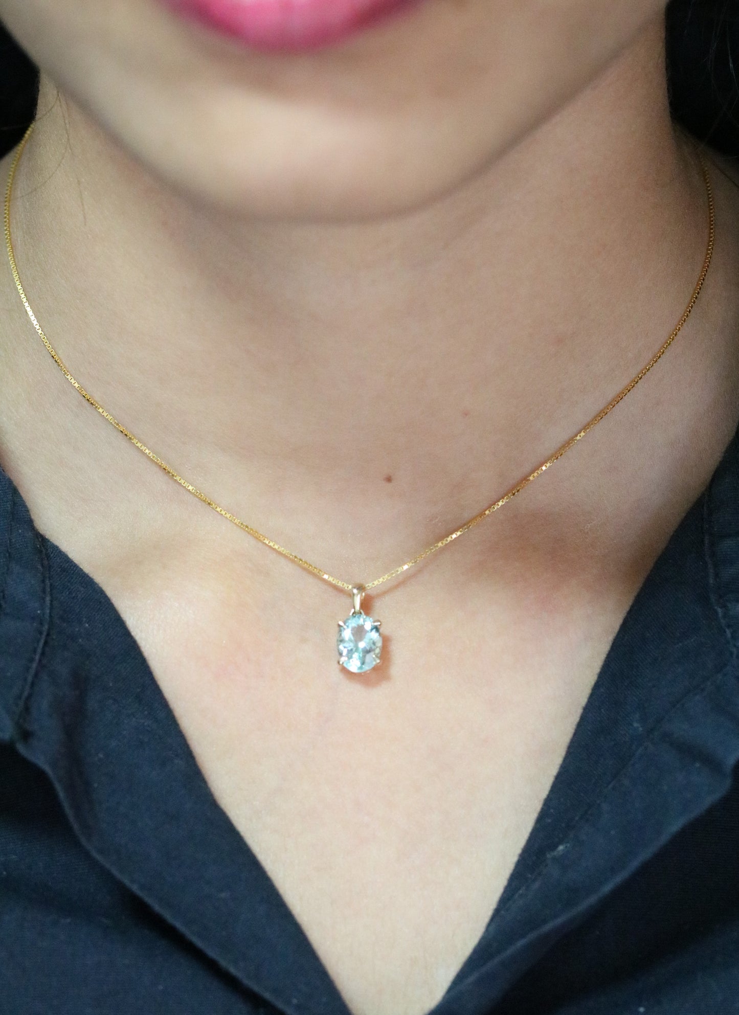 Green Aquamarine Oval Stone Pendant with 18K Yellow Gold Chain Necklace For Women - JayKrishna Diamond
