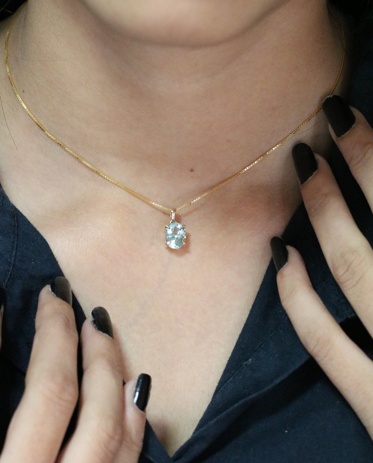 Green Aquamarine Oval Stone Pendant with 18K Yellow Gold Chain Necklace For Women - JayKrishna Diamond