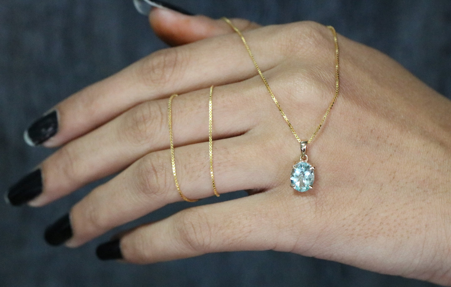 Green Aquamarine Oval Stone Pendant with 18K Yellow Gold Chain Necklace For Women - JayKrishna Diamond