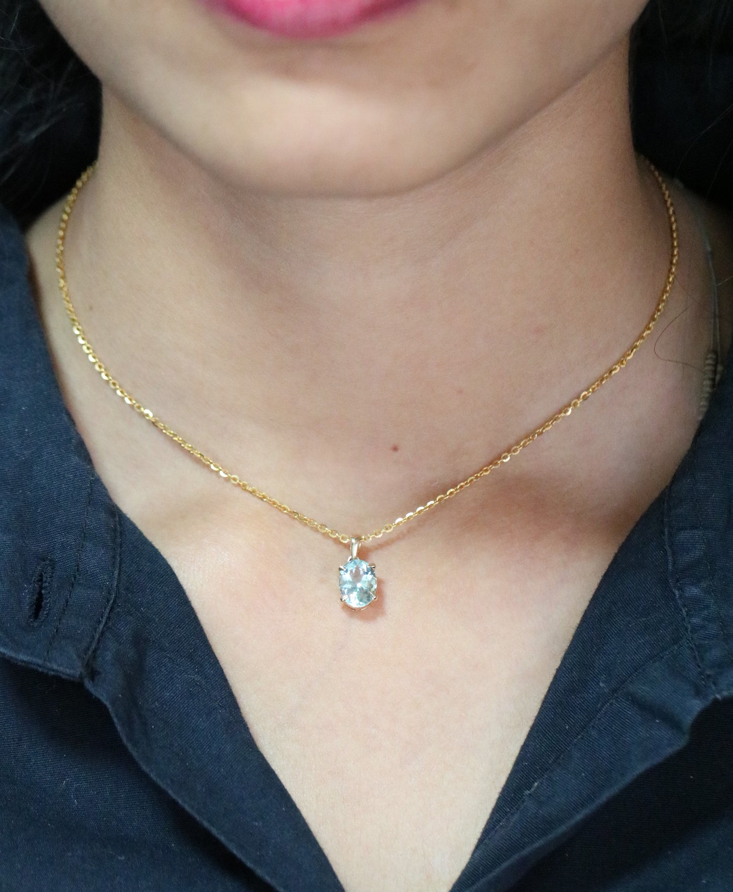 Green Aquamarine Oval Stone Pendant with 18K Yellow Gold Chain Necklace - JayKrishna Diamond