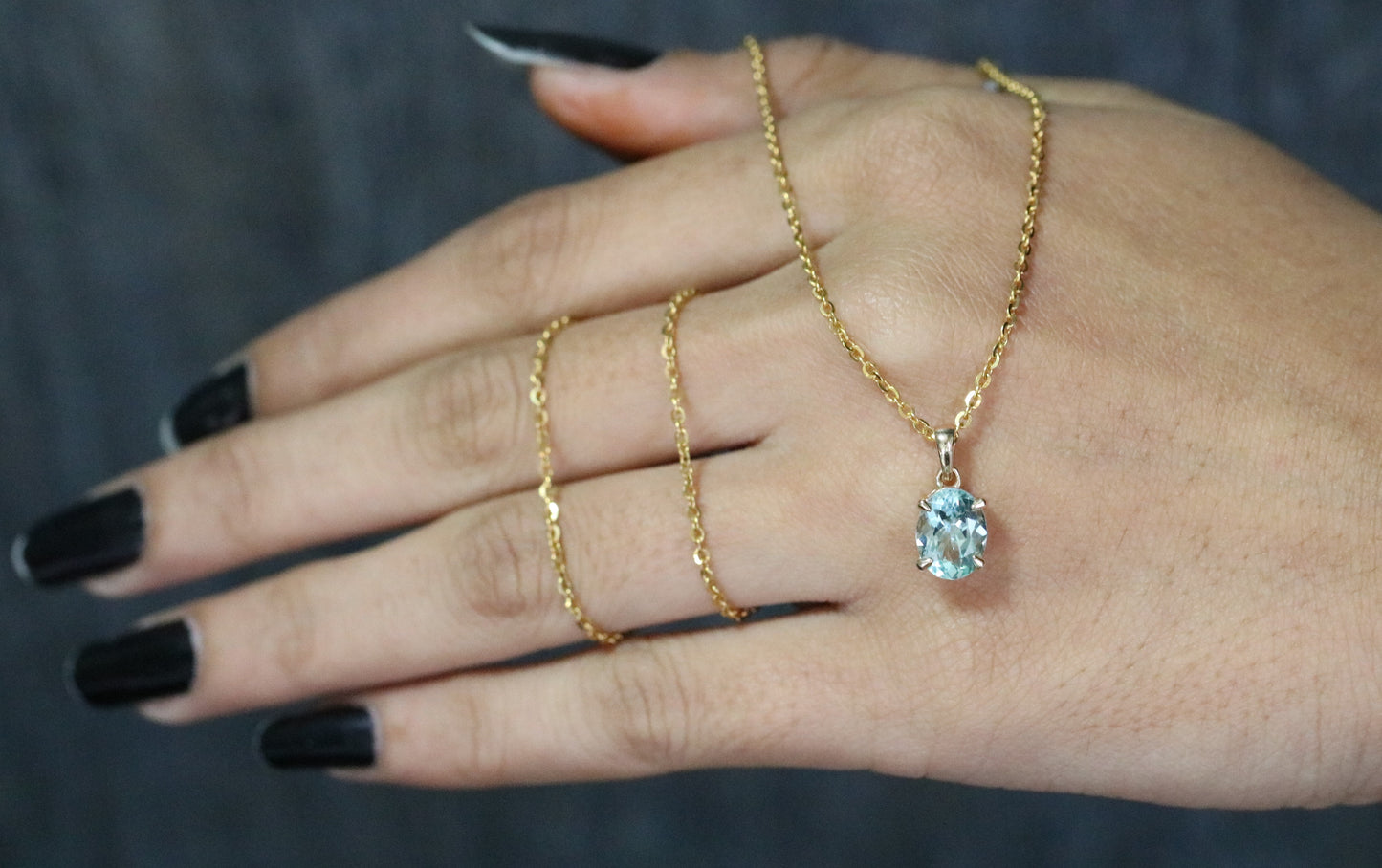 Green Aquamarine Oval Stone Pendant with 18K Yellow Gold Chain Necklace - JayKrishna Diamond