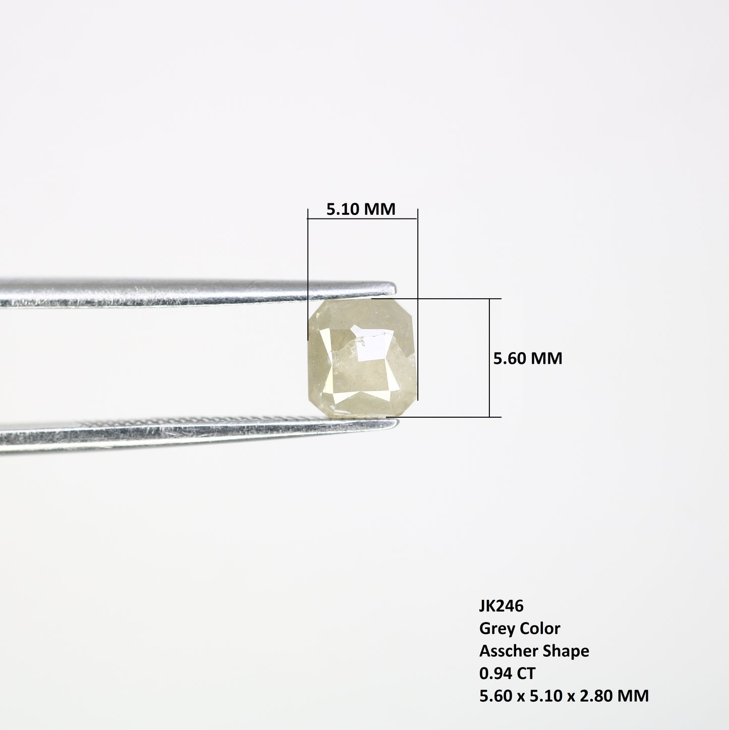 0.94 CT Polished Asscher Shape 5.60 MM Loose Grey Diamond For Proposal Ring - JayKrishna Diamond
