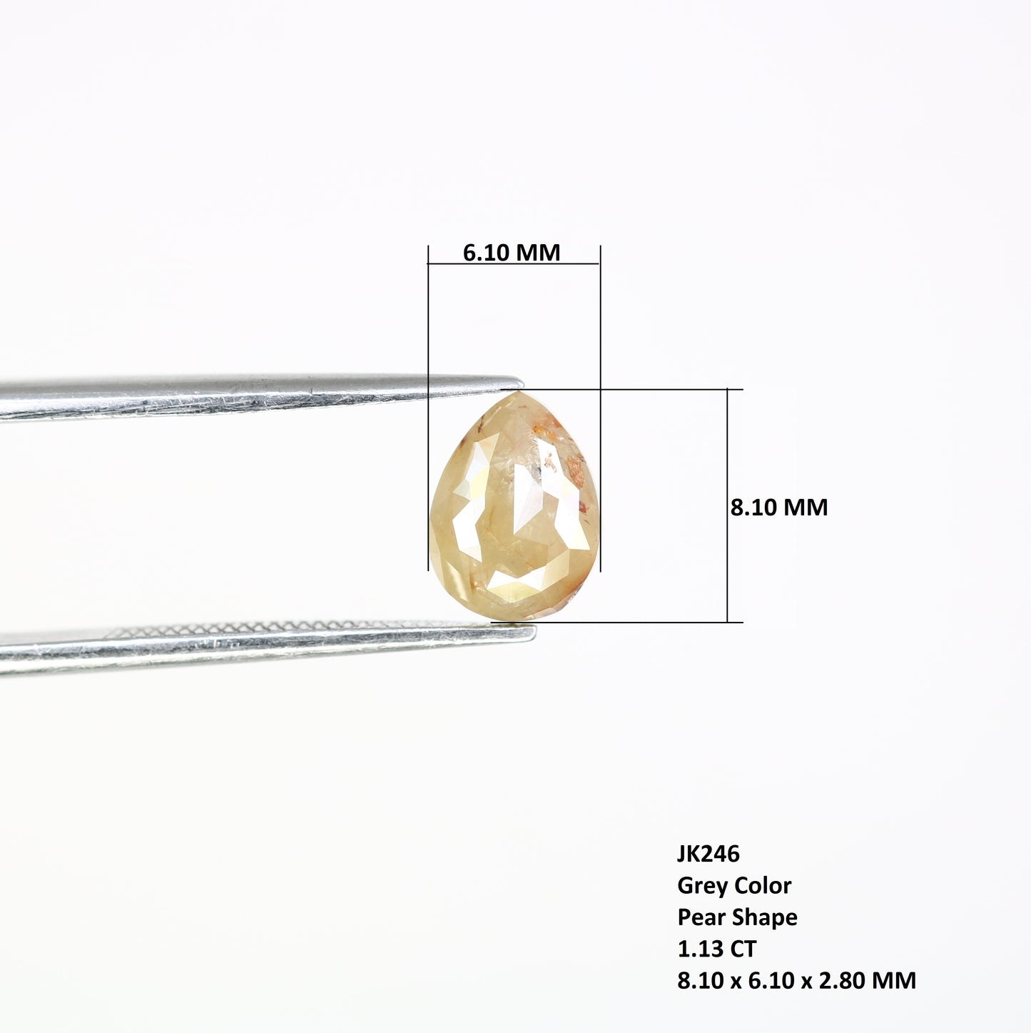 1.13 CT 8.10 MM Pear Shaped Natural Loose Grey Diamond For Statement Ring - JayKrishna Diamond