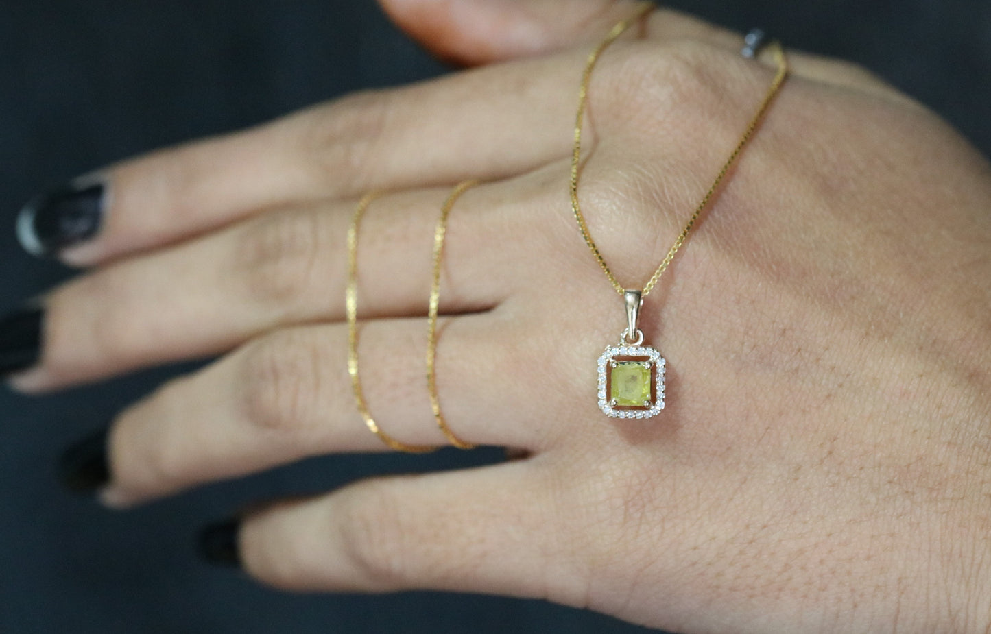 Yellow Asscher Cut Diamond Halo Pendant 18K Gold Chain Pendant Necklace For Women - JayKrishna Diamond