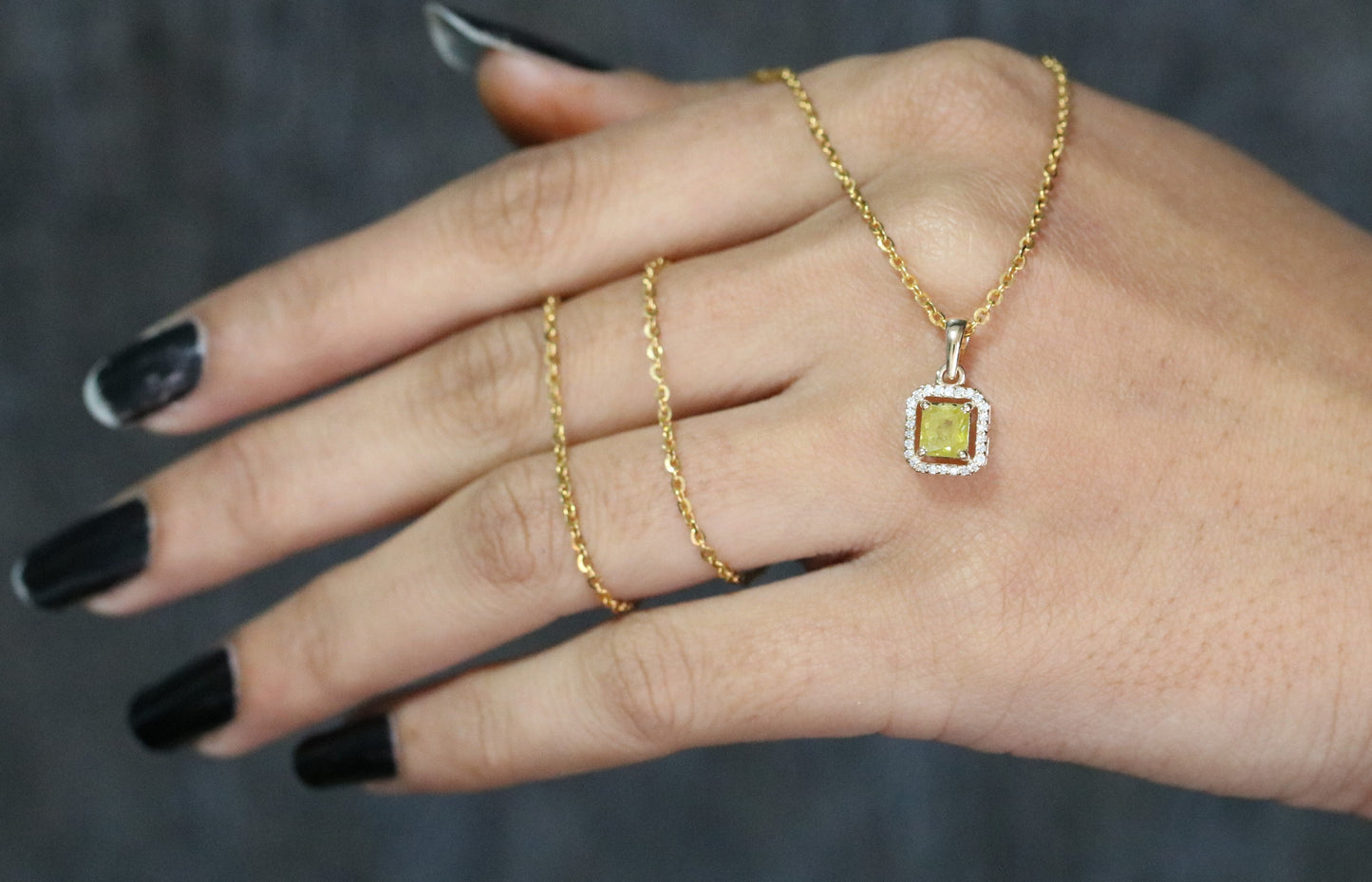 Yellow Asscher Cut Diamond Halo Pendant 18K Gold Chain Necklace Gift For Her - JayKrishna Diamond