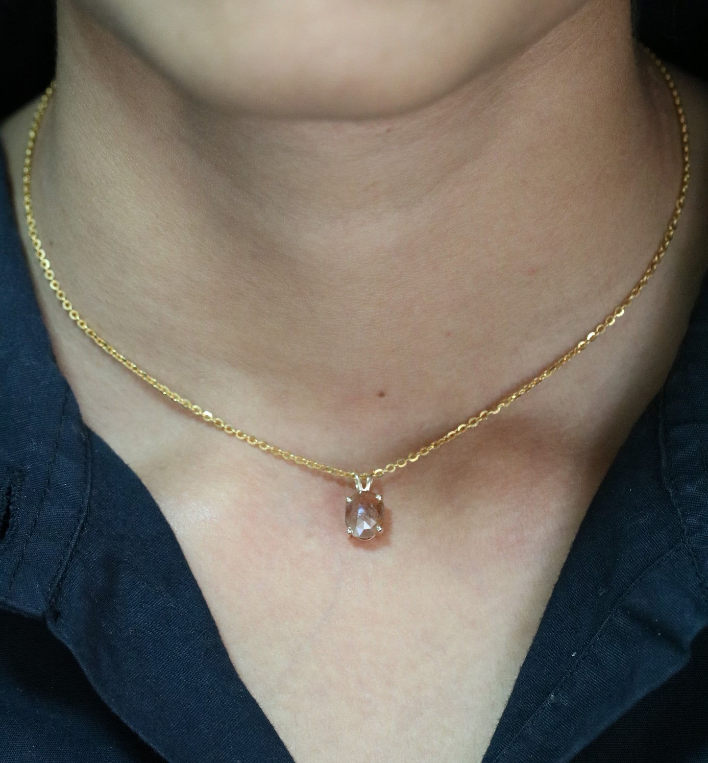 Oval Shape Peach Diamond Pendant with 18K Yellow Gold Chain Necklace For Women - JayKrishna Diamond
