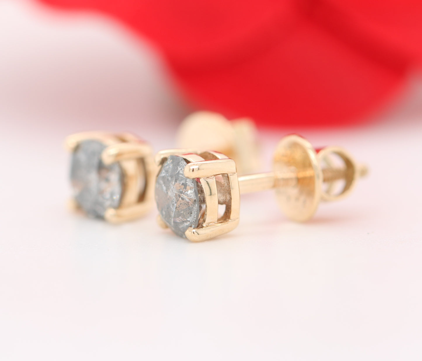 Round Natural Grey Salt And Pepper Galaxy Diamond 14K Gold Earrings for Women - JayKrishna Diamond