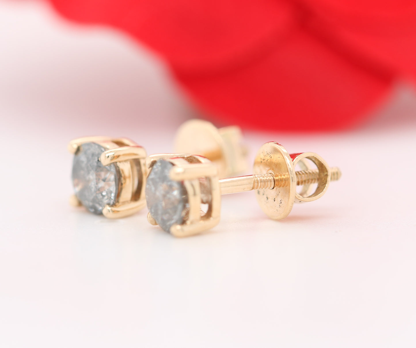 Round Natural Grey Salt And Pepper Galaxy Diamond 14K Gold Earrings for Women - JayKrishna Diamond