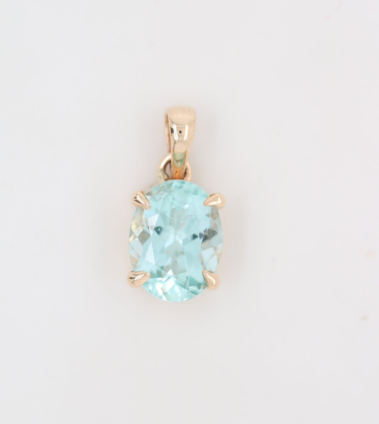 Green Aquamarine Oval Stone Pendant With 10K Yellow Gold Pendant Gift For Her - JayKrishna Diamond