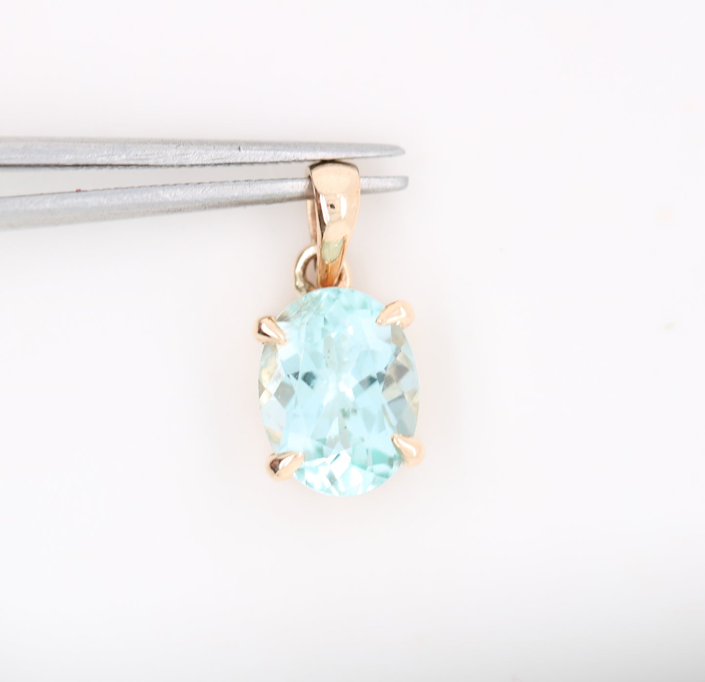 Green Aquamarine Oval Stone Pendant With 10K Yellow Gold Pendant Gift For Her - JayKrishna Diamond