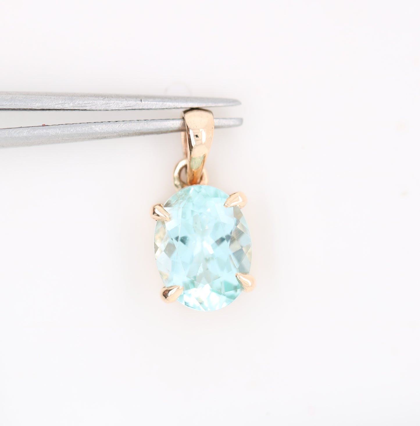Green Aquamarine Oval Stone Pendant With 10K Yellow Gold Pendant Gift For Her - JayKrishna Diamond