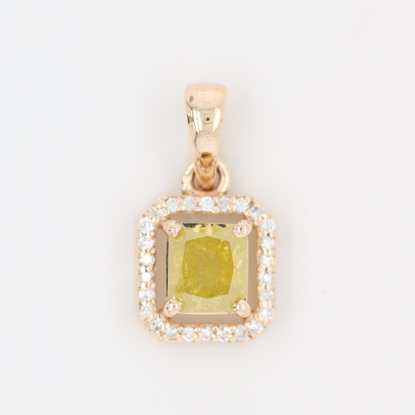 Yellow Asscher Cut Diamond Halo Pendant 10K Gold Pedant Gift For Her - JayKrishna Diamond