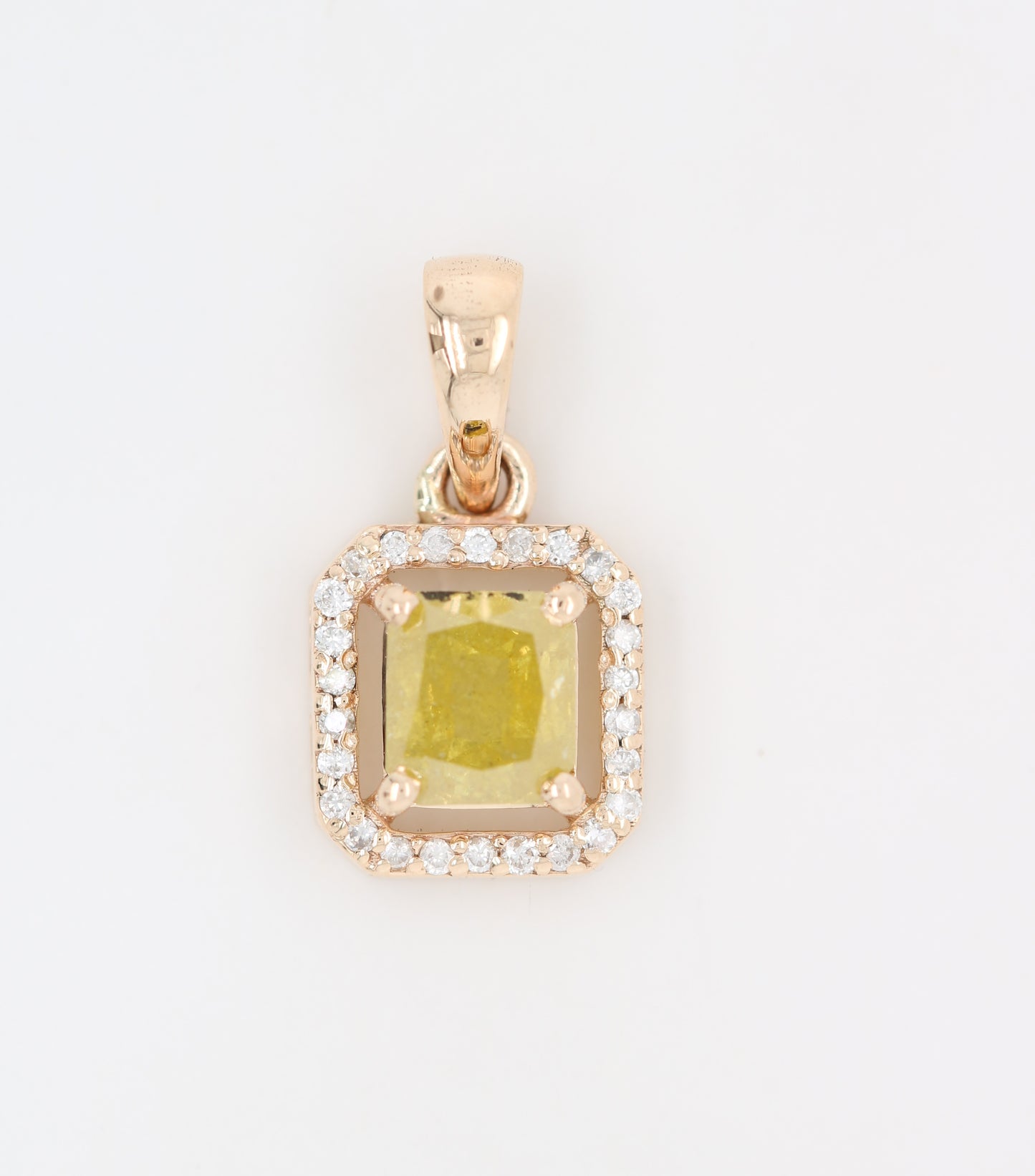 Yellow Asscher Cut Diamond Halo Pendant 10K Gold Pedant Gift For Her - JayKrishna Diamond