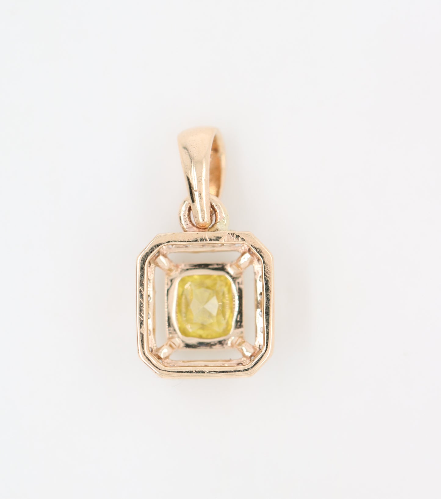 Yellow Asscher Cut Diamond Halo Pendant 10K Gold Pedant Gift For Her - JayKrishna Diamond