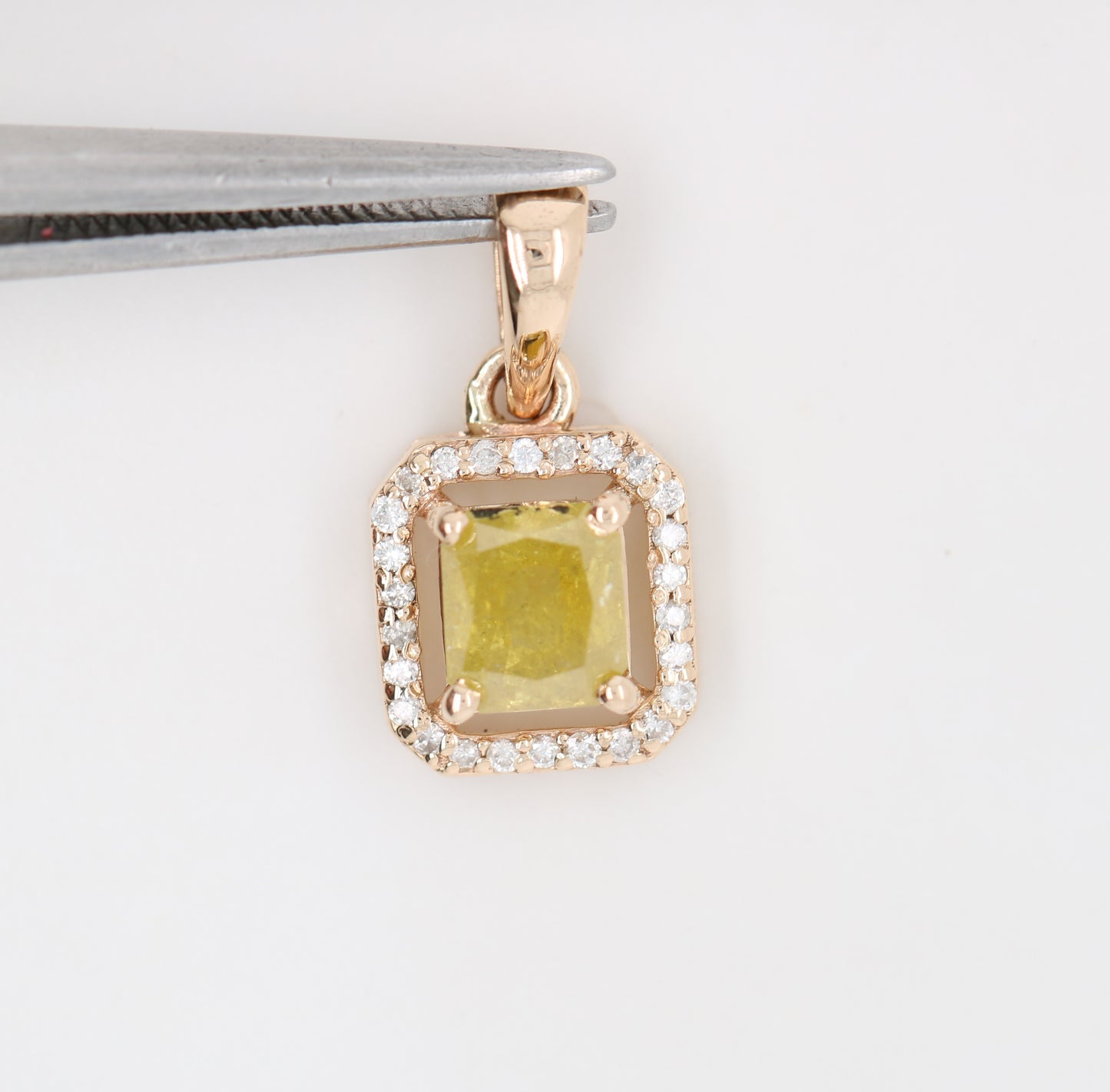 Yellow Asscher Cut Diamond Halo Pendant 10K Gold Pedant Gift For Her - JayKrishna Diamond