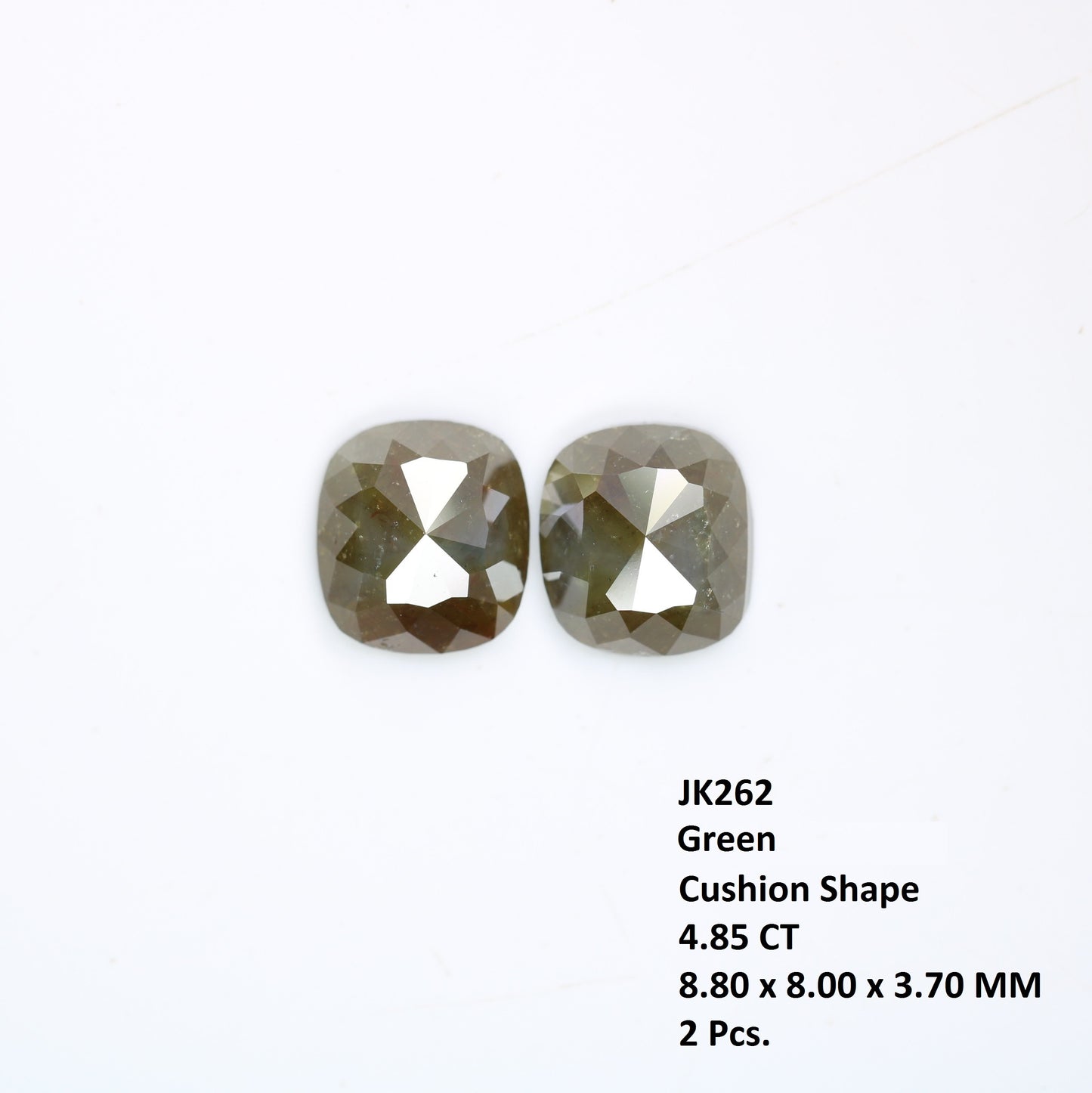 4.85 Carat Cushion Shaped Natural Green Color Loose Diamond Pair For Diamond Earring - JayKrishna Diamond