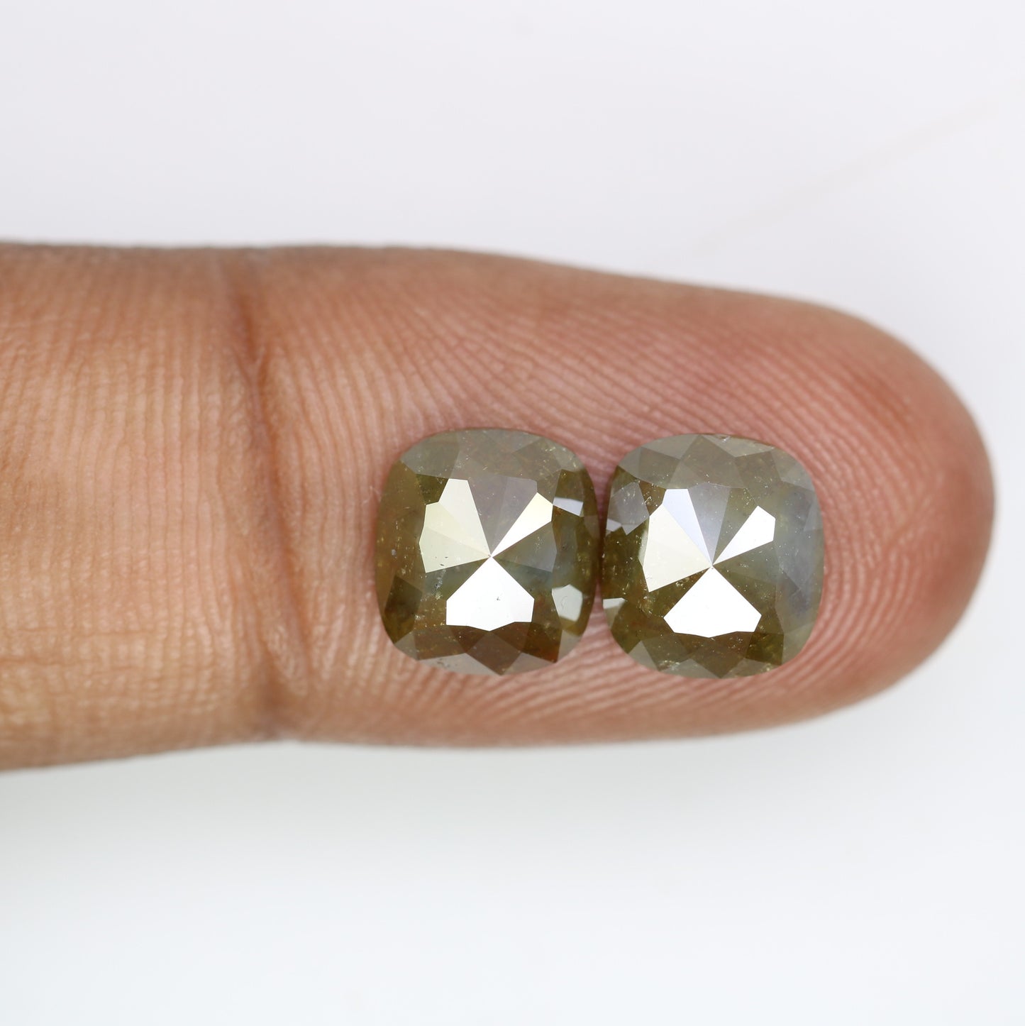 4.85 Carat Cushion Shaped Natural Green Color Loose Diamond Pair For Diamond Earring - JayKrishna Diamond