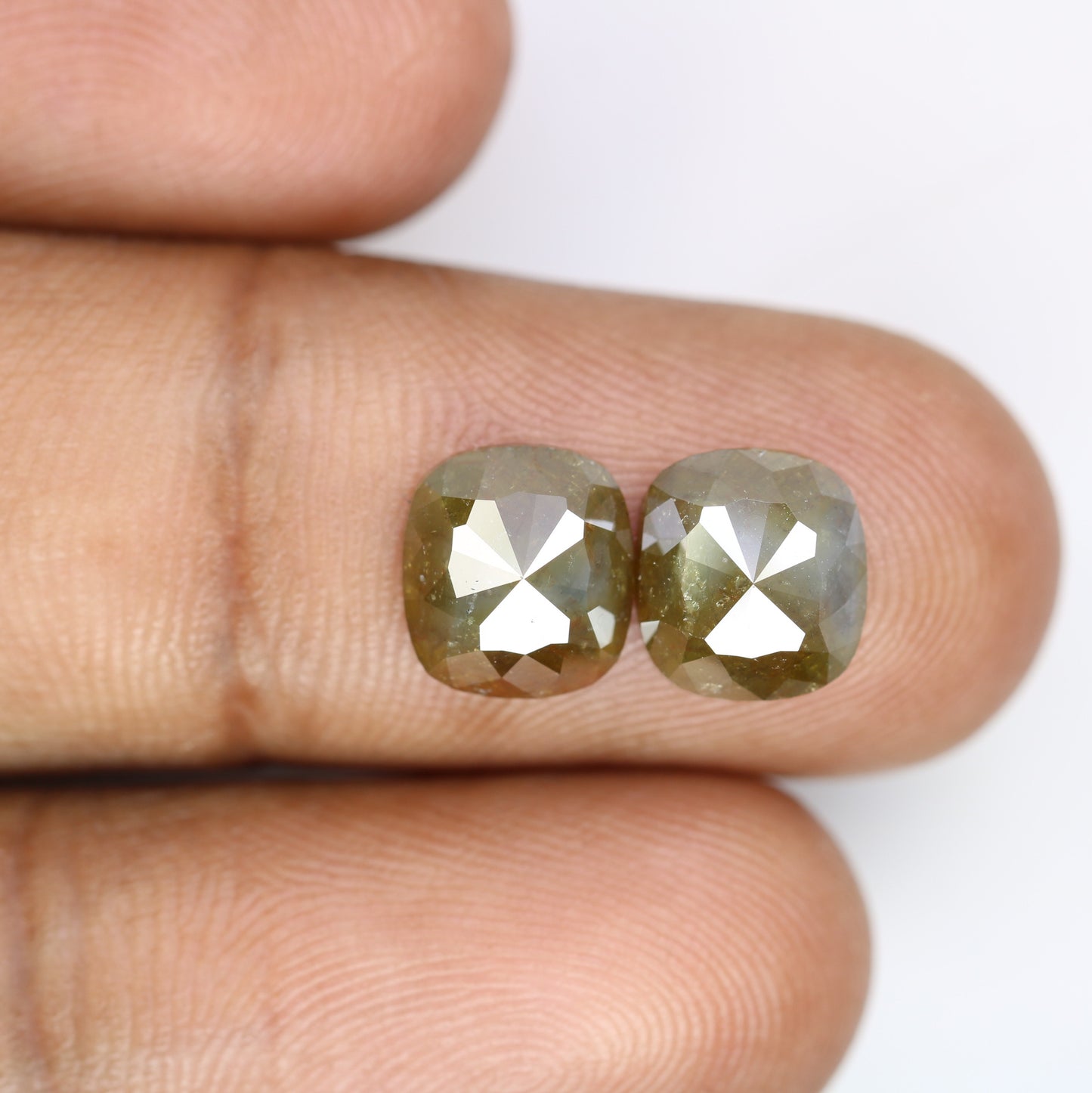 4.85 Carat Cushion Shaped Natural Green Color Loose Diamond Pair For Diamond Earring - JayKrishna Diamond