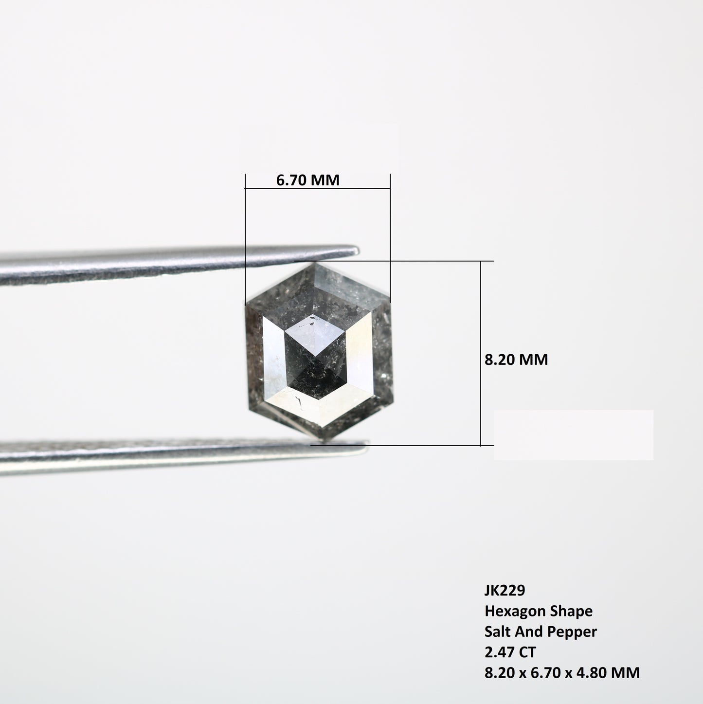 2.47 CT Salt And Pepper Elongated Hexagon Shape Diamond For Engagement Ring - JayKrishna Diamond