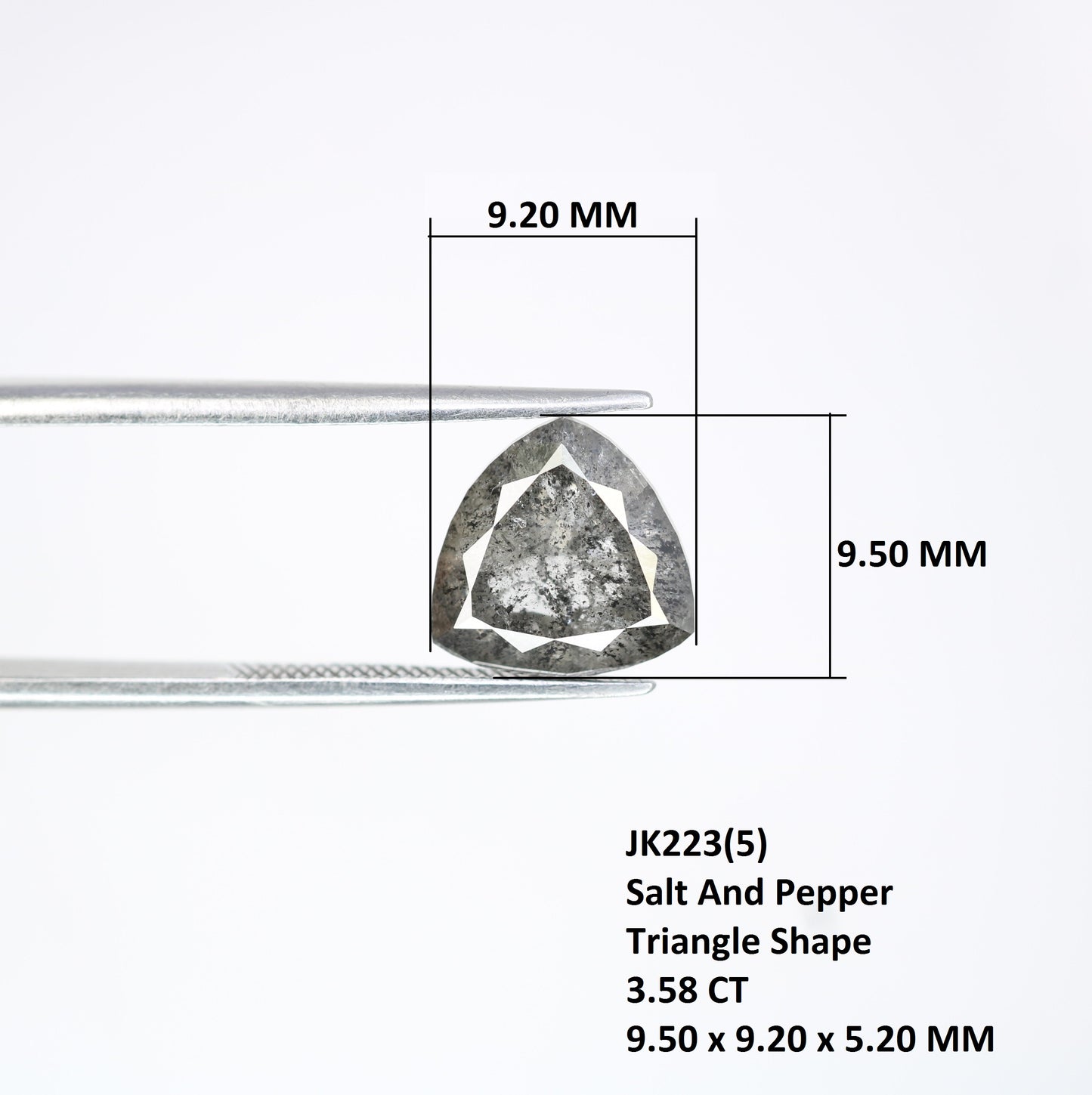 3.58 CT Salt And Pepper Triangle Cut Natural Diamond For Engagement Ring - JayKrishna Diamond