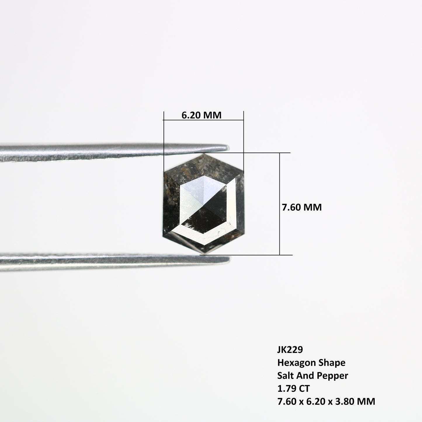 1.79 CT Loose Hexagon Cut Salt And Pepper Diamond For Engagement Ring - JayKrishna Diamond