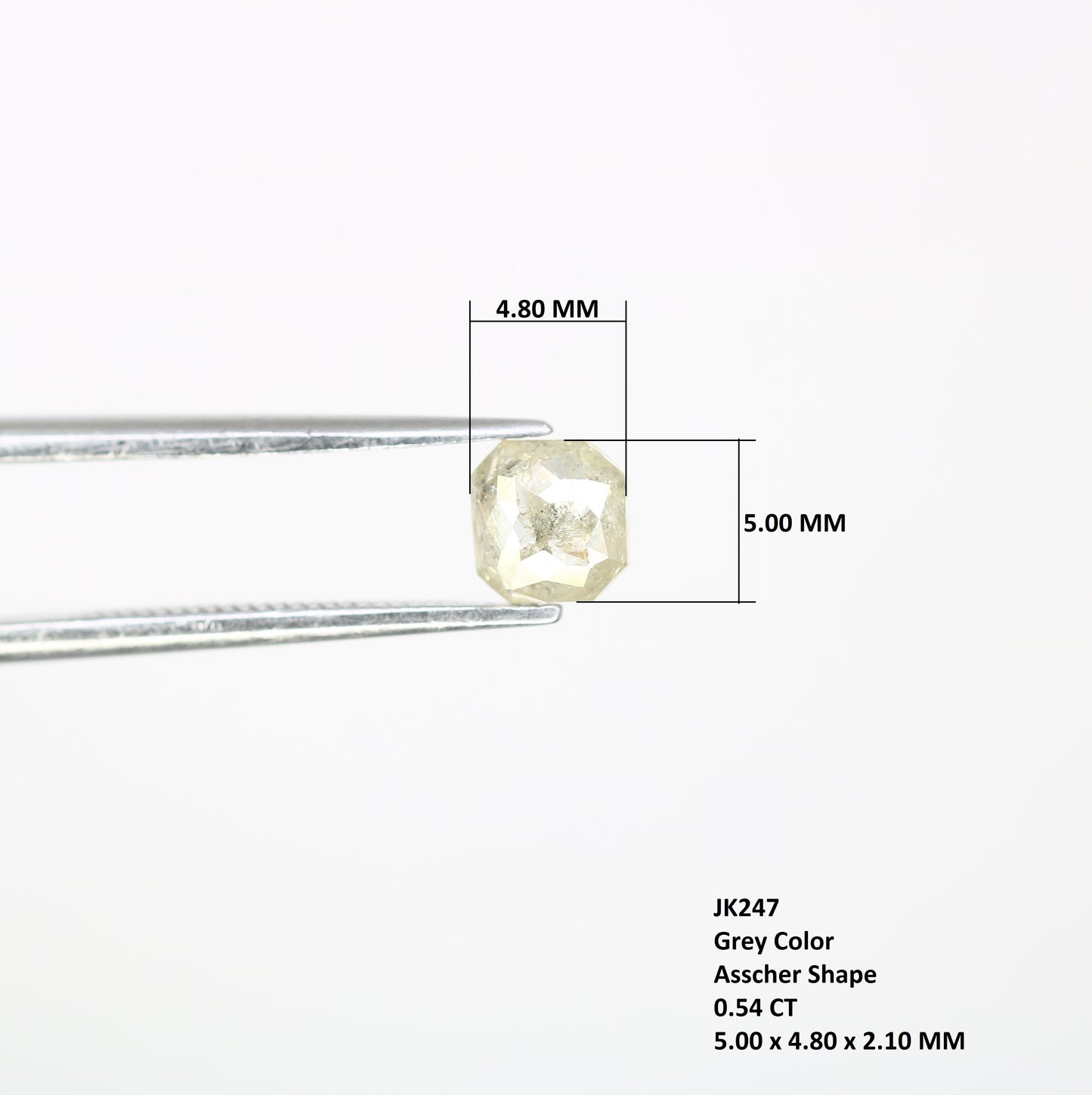 0.54 CT Polished Asscher Shape 5.00 MM Loose Grey Diamond For Proposal Ring - JayKrishna Diamond