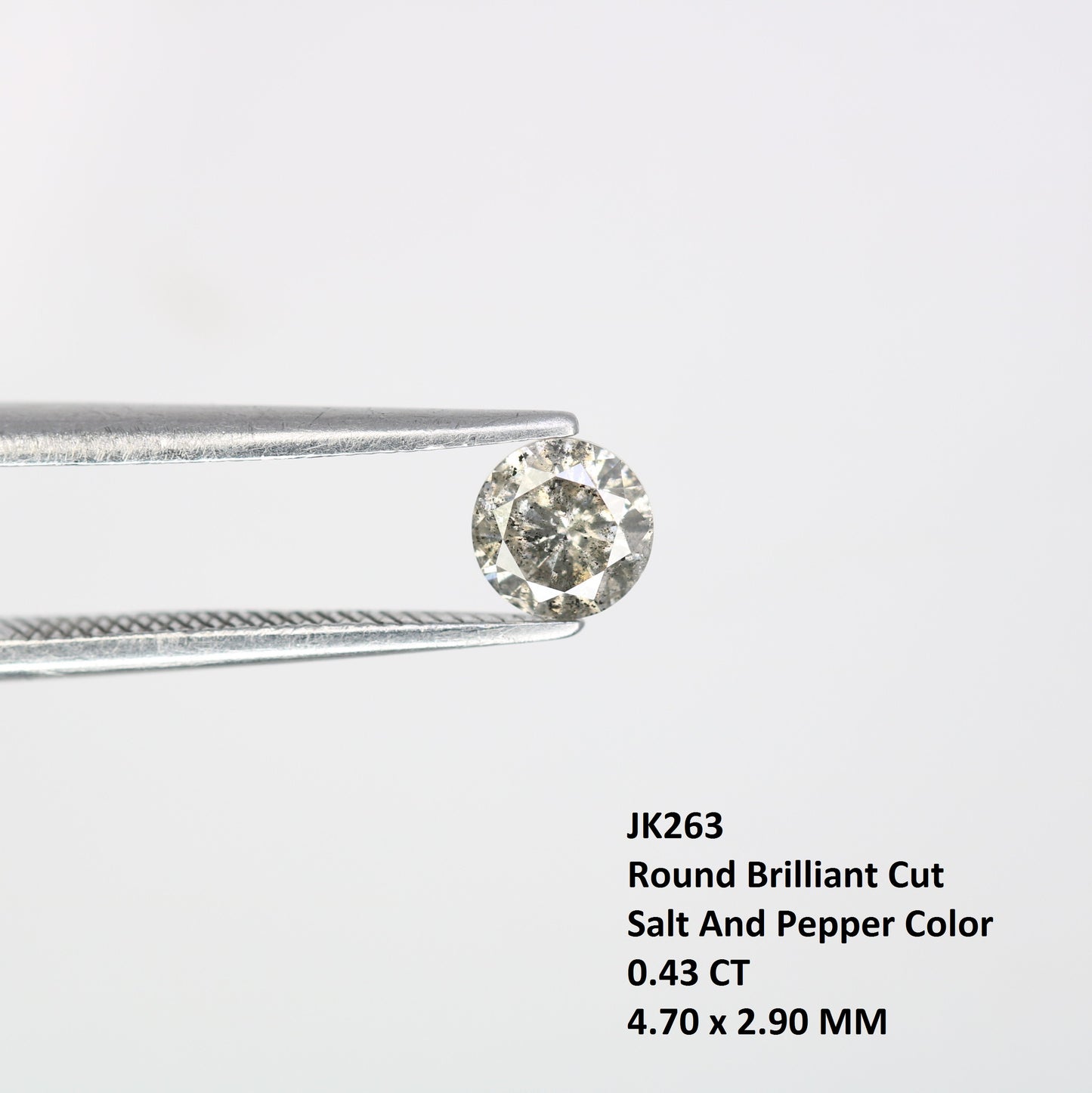 0.43 CT Round Brilliant Cut Loose Natural Salt and Pepper 4.70 x 2.90 MM Diamond for Engagement Ring and Artisan Jewelry Creation - JayKrishna Diamond