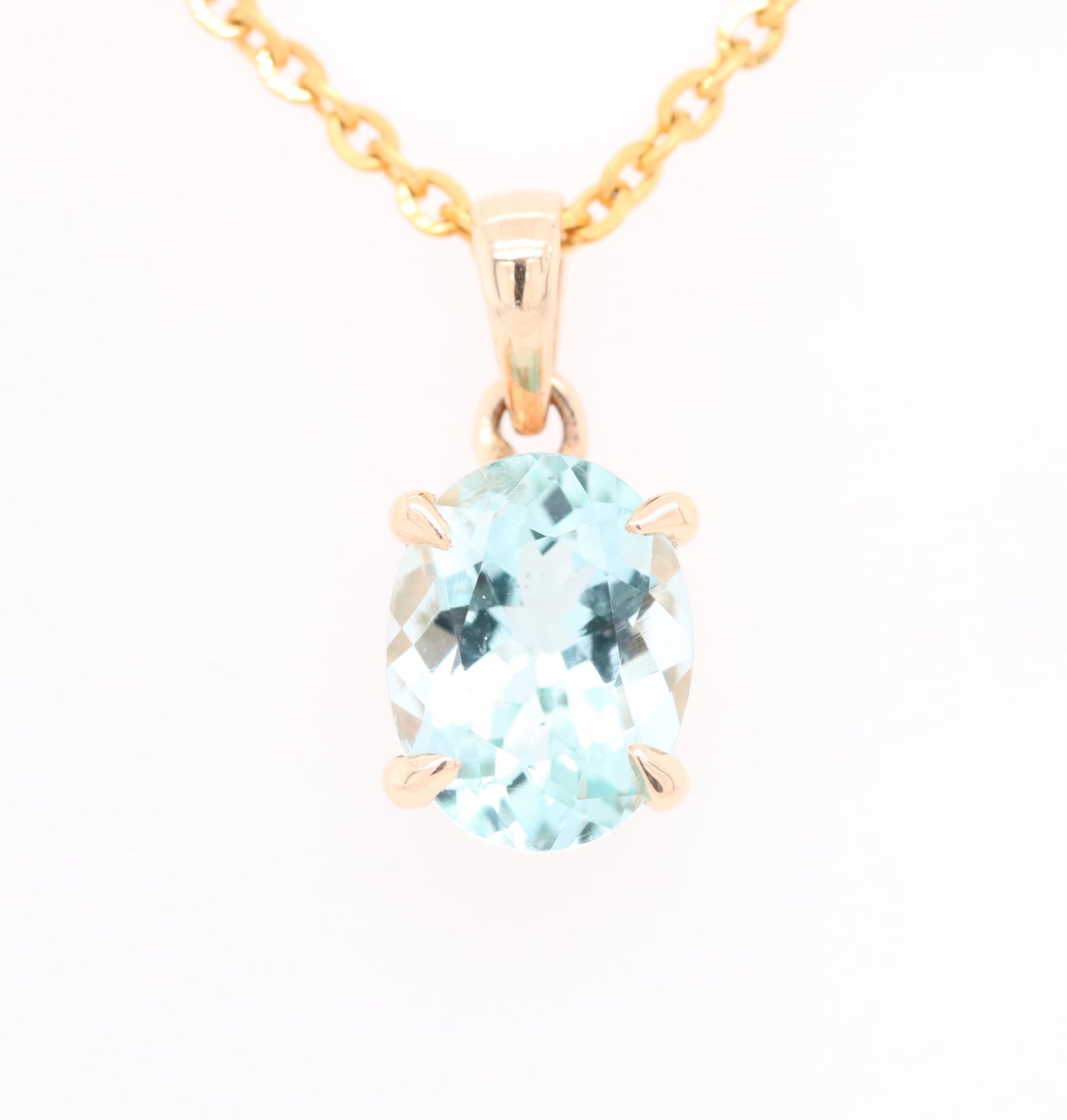 Green Aquamarine Oval Stone Pendant with 18K Yellow Gold Chain Necklace - JayKrishna Diamond