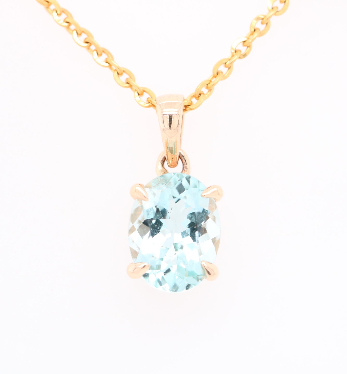 Green Aquamarine Oval Stone Pendant with 18K Yellow Gold Chain Necklace - JayKrishna Diamond
