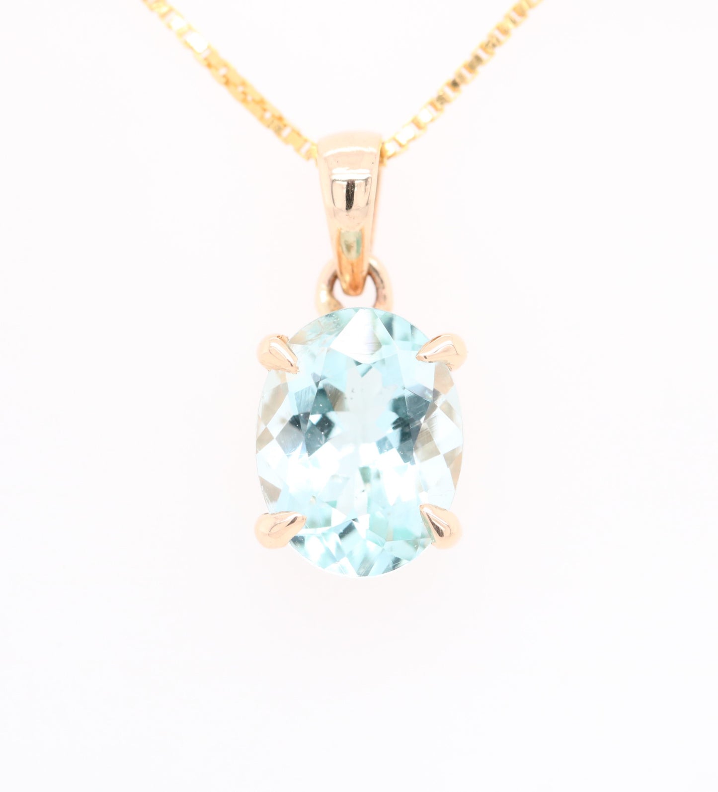 Green Aquamarine Oval Stone Pendant with 18K Yellow Gold Chain Necklace For Women - JayKrishna Diamond