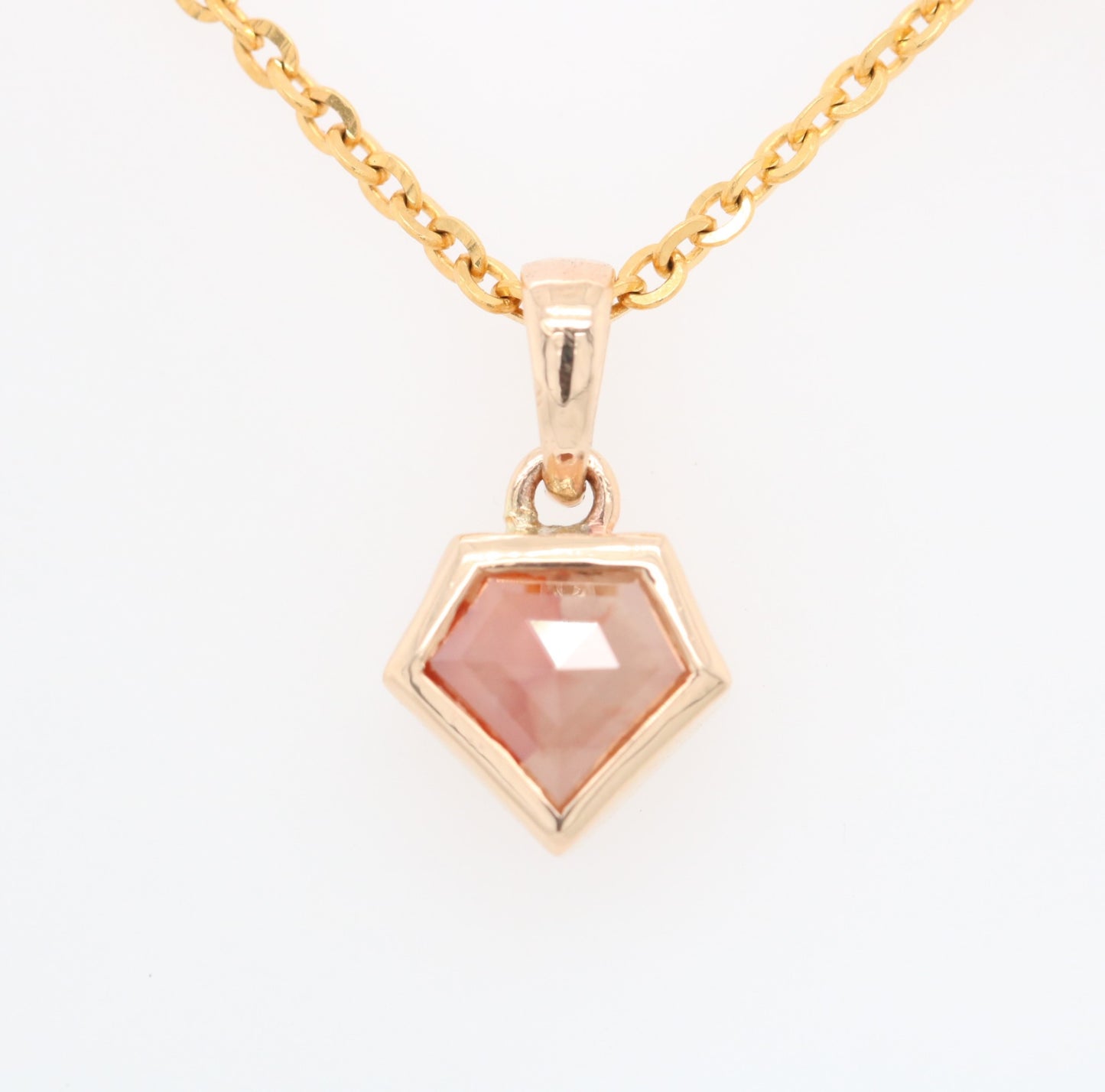 Shield Cut Peach Diamond Pendant with 18K Yellow Gold Chain Necklace For Women - JayKrishna Diamond