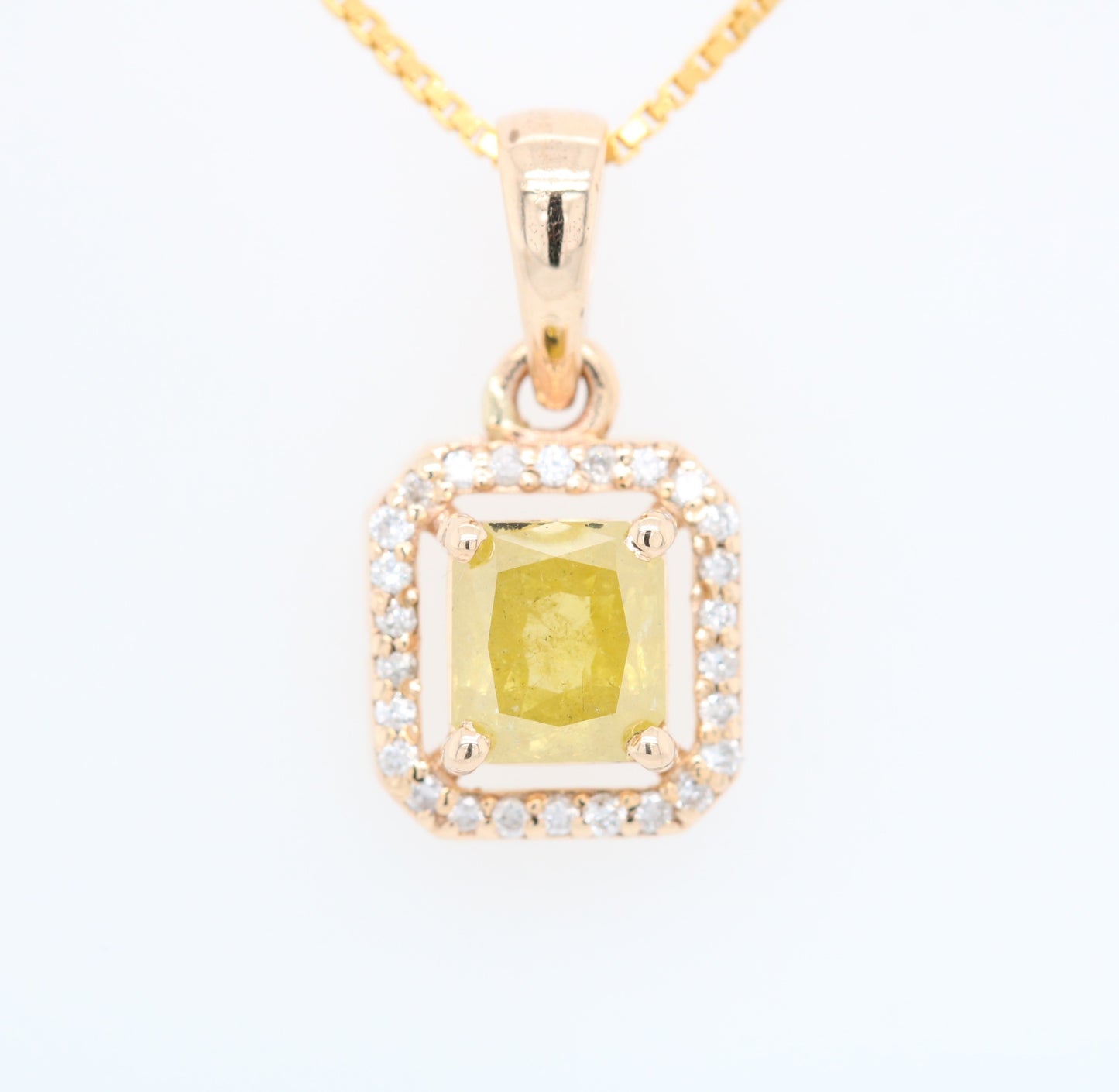 Yellow Asscher Cut Diamond Halo Pendant 18K Gold Chain Pendant Necklace For Women - JayKrishna Diamond