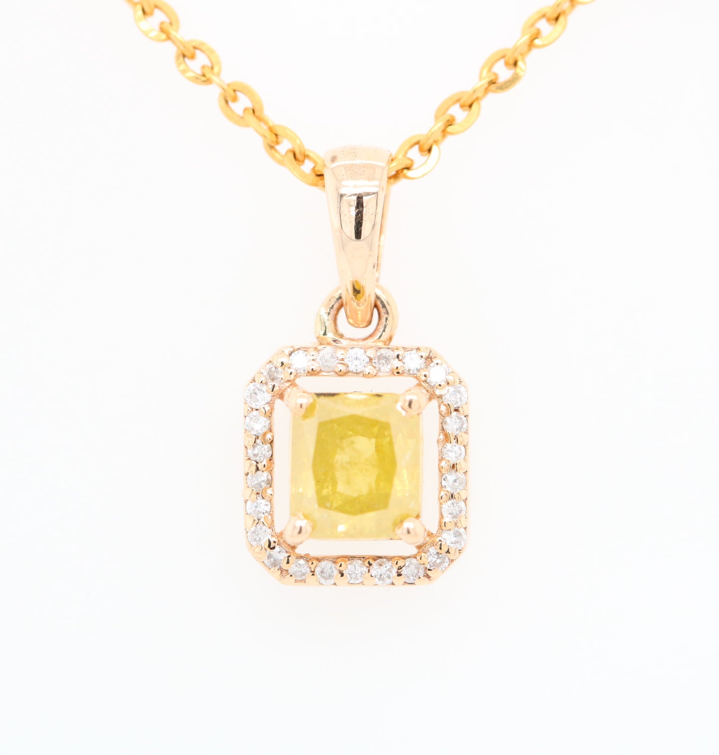 Yellow Asscher Cut Diamond Halo Pendant 18K Gold Chain Necklace Gift For Her - JayKrishna Diamond