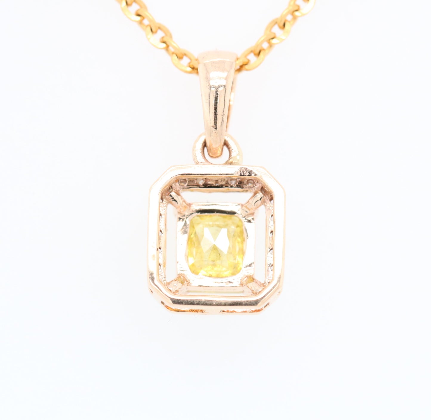 Yellow Asscher Cut Diamond Halo Pendant 18K Gold Chain Necklace Gift For Her - JayKrishna Diamond