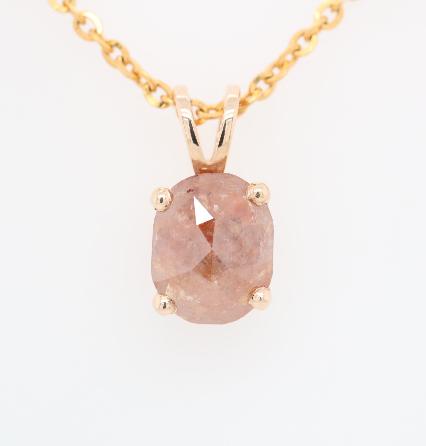 Oval Shape Peach Diamond Pendant with 18K Yellow Gold Chain Necklace For Women - JayKrishna Diamond