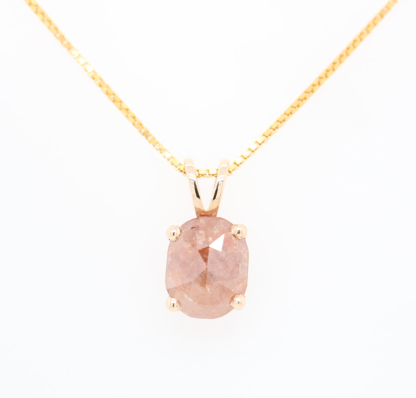 Oval Shape Peach Diamond Pendant with 10K Yellow Gold Pendant With Gold Chain Gift For Her - JayKrishna Diamond