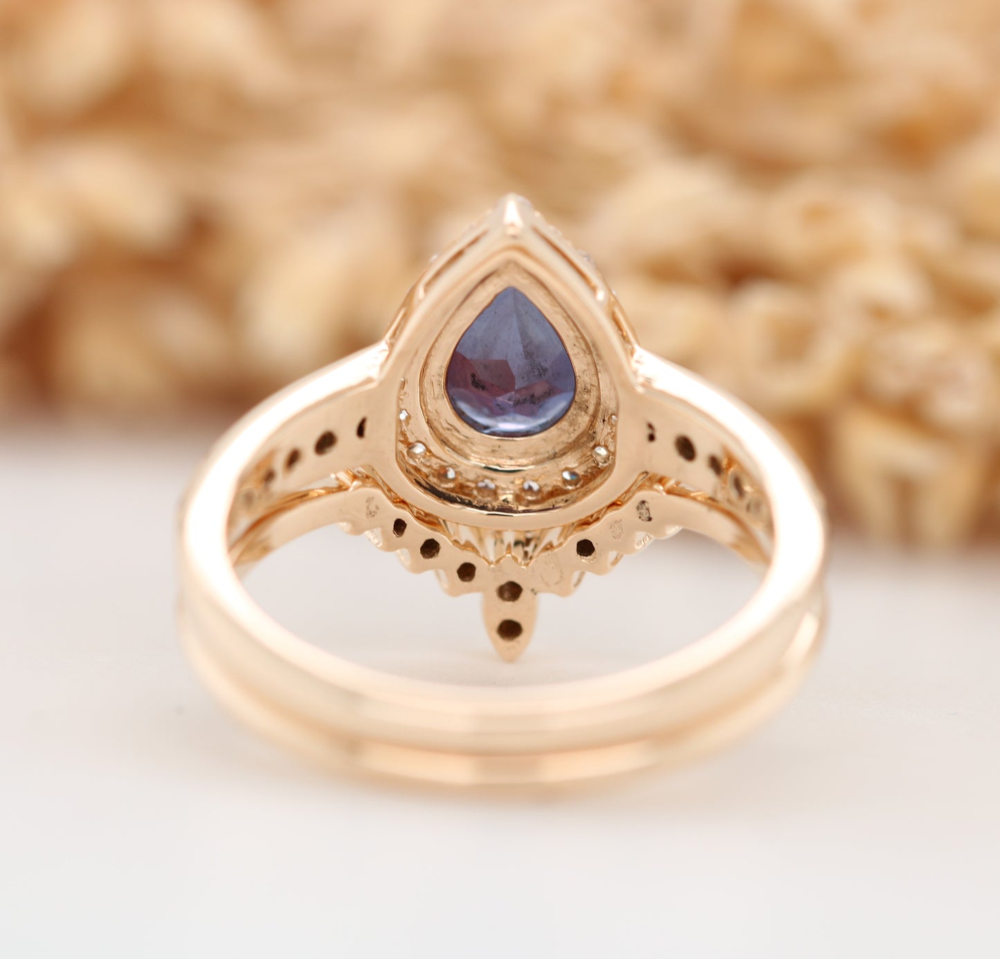 Vintage Alexandrite Ring, Pear Shape Halo Set Gold Ring, Promise Ring - JayKrishna Diamond